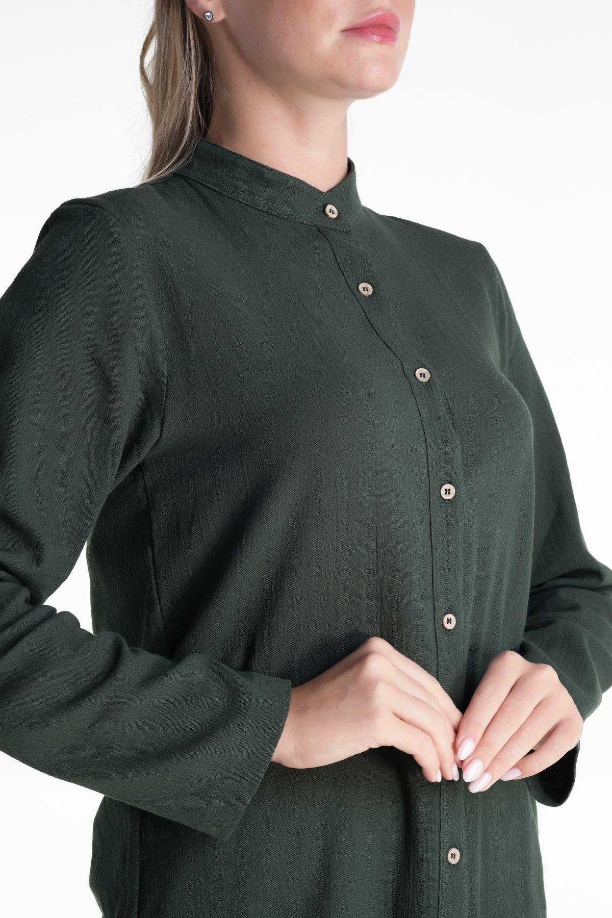 Toptan Kadın Şile Bezi Hakim Yaka Tunik Yeşil