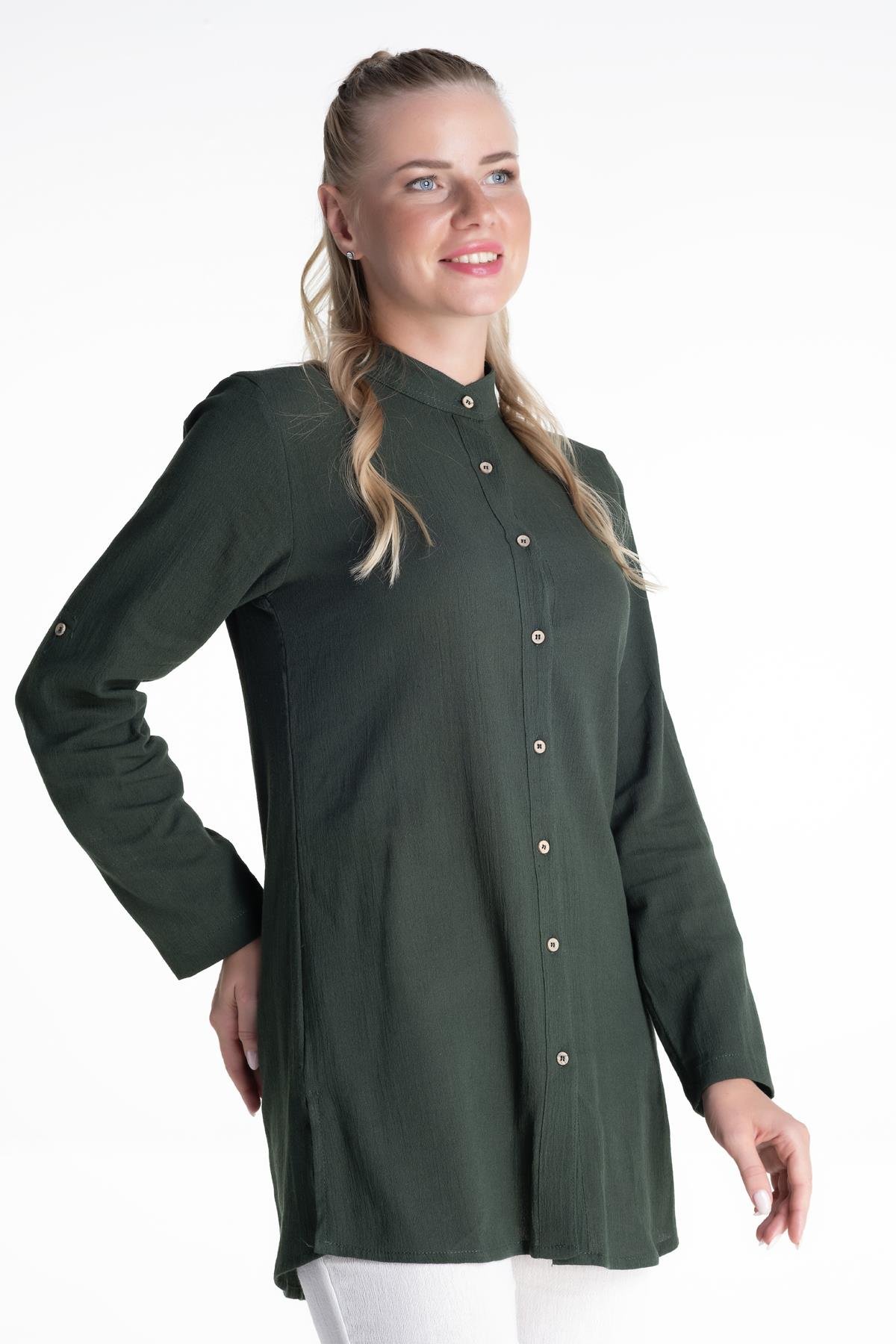 Toptan Kadın Şile Bezi Hakim Yaka Tunik Yeşil