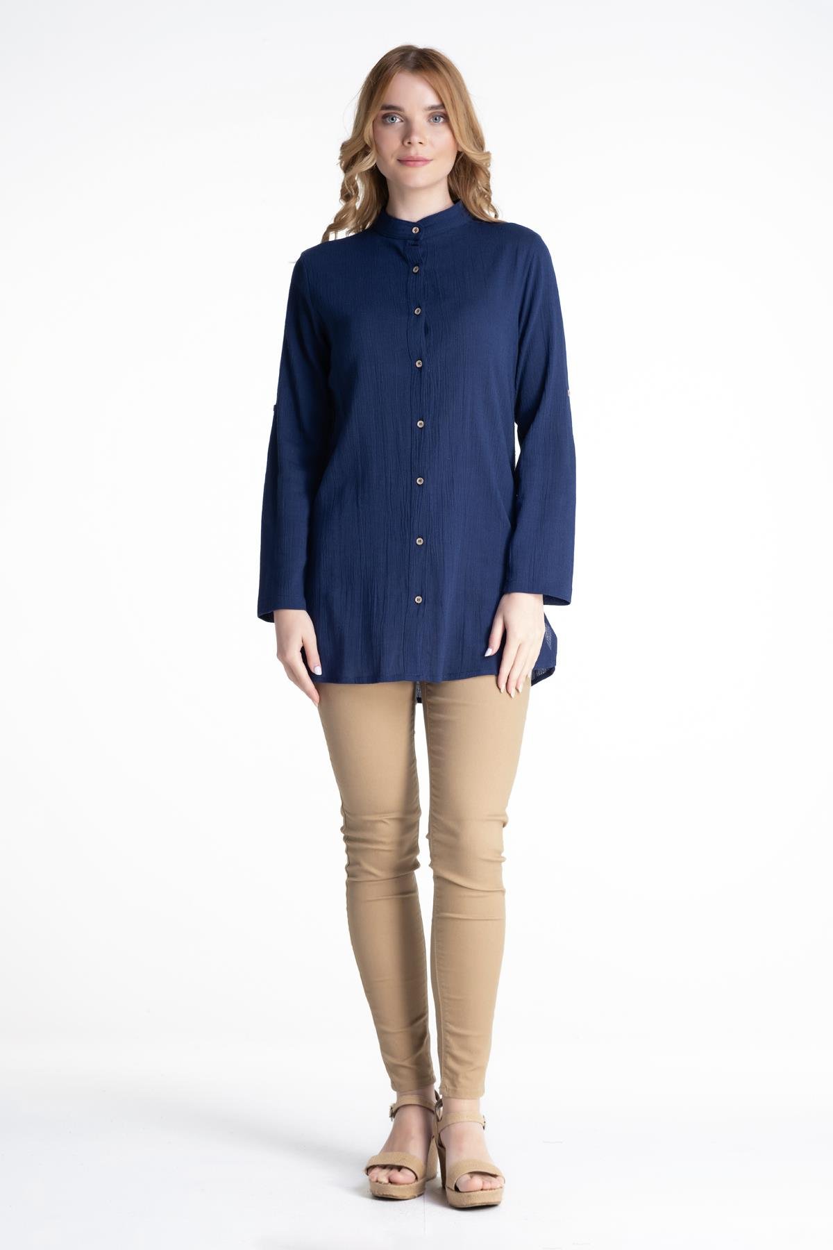 Toptan Kadın Şile Bezi Hakim Yaka Tunik Mor