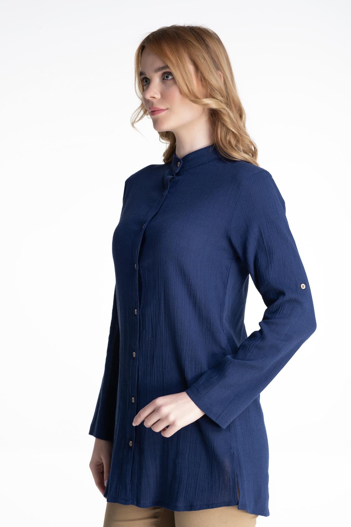 Toptan Kadın Şile Bezi Hakim Yaka Tunik Mor