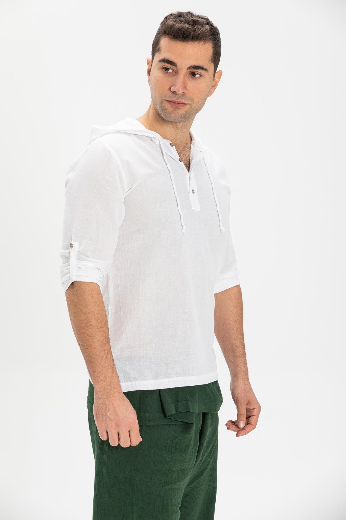 Toptan Kapüşonlu Şile Bezi Erkek Sweatshirt Beyaz