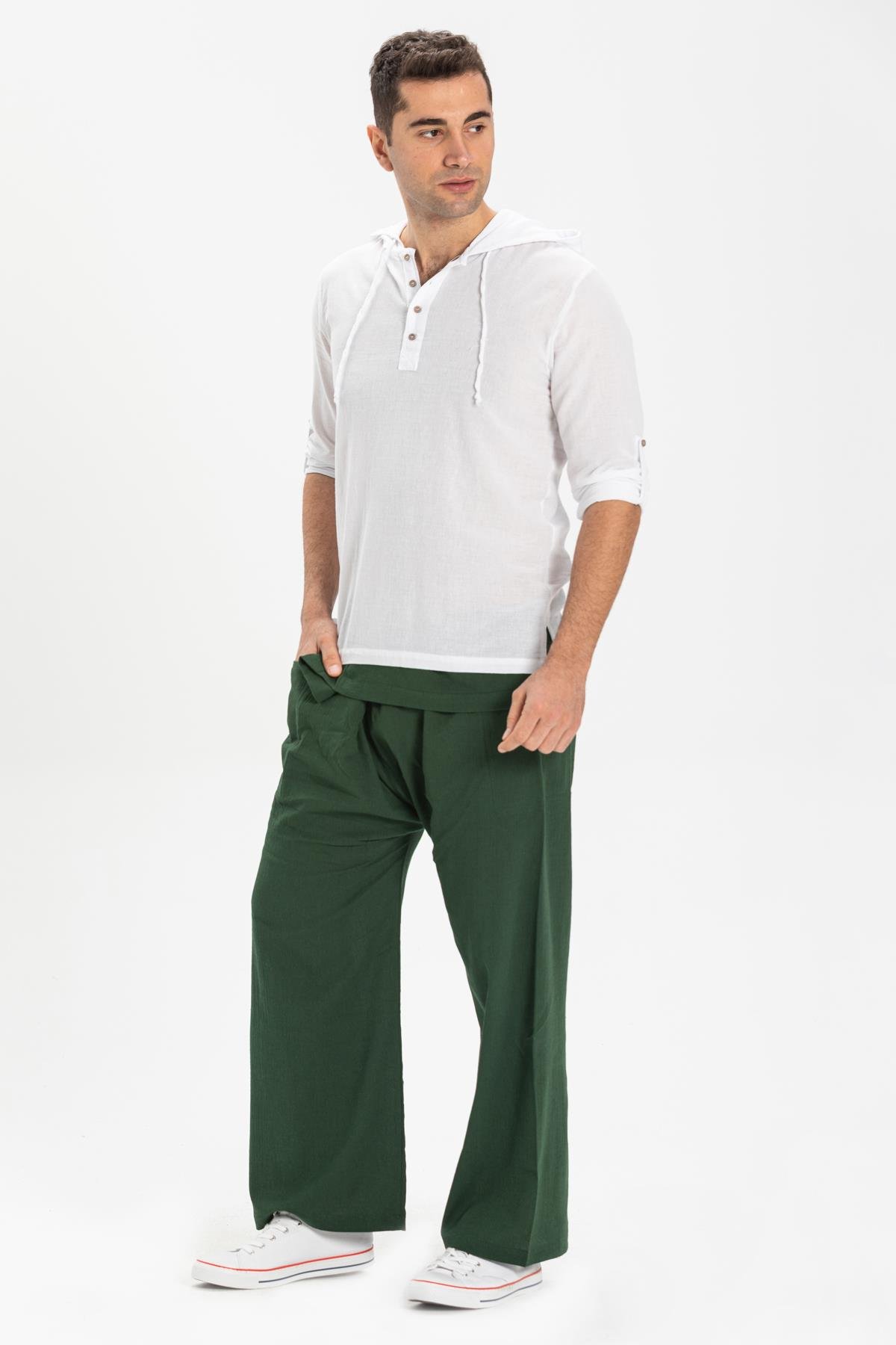 Toptan Kapüşonlu Şile Bezi Erkek Sweatshirt Beyaz