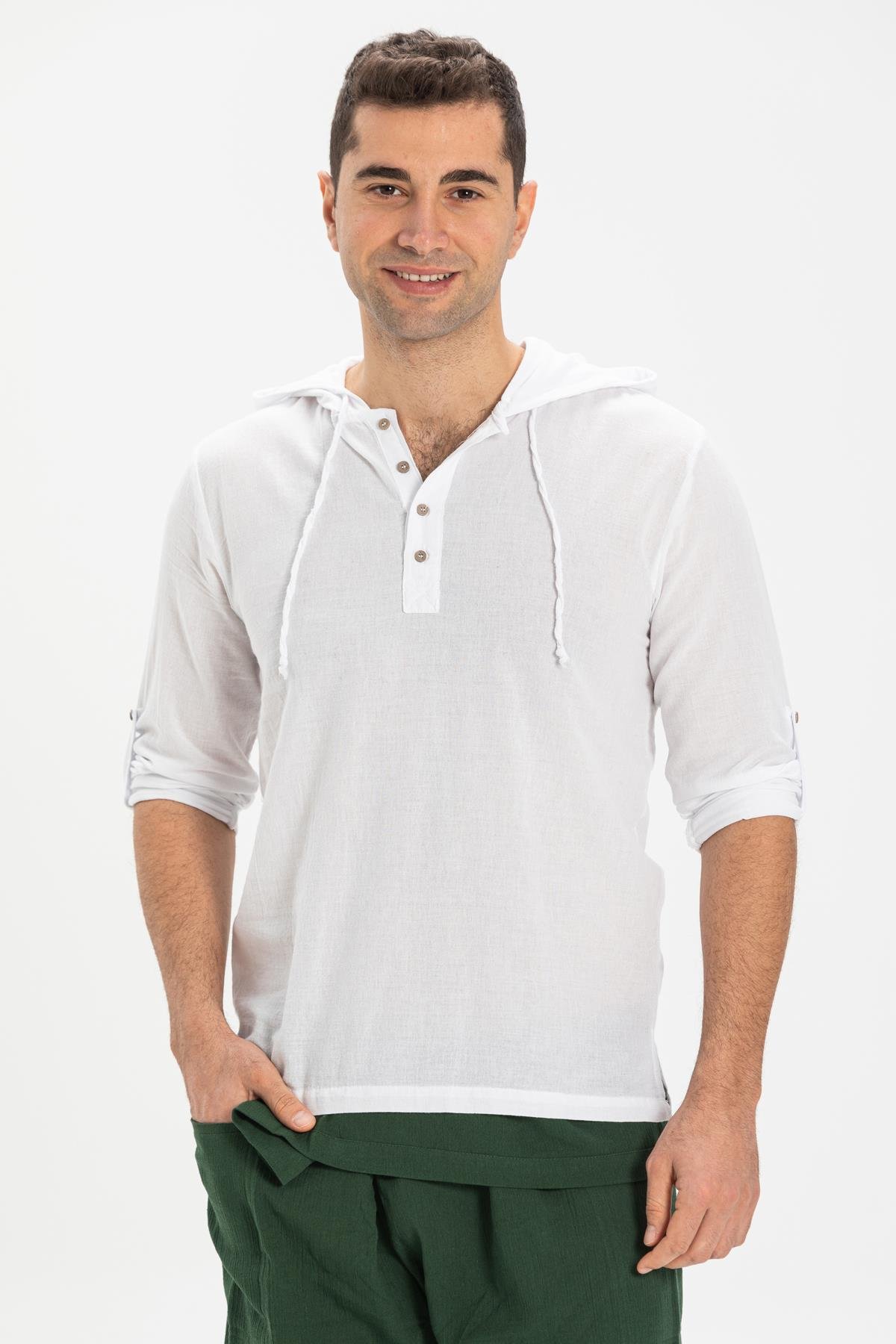 Toptan Kapüşonlu Şile Bezi Erkek Sweatshirt Beyaz