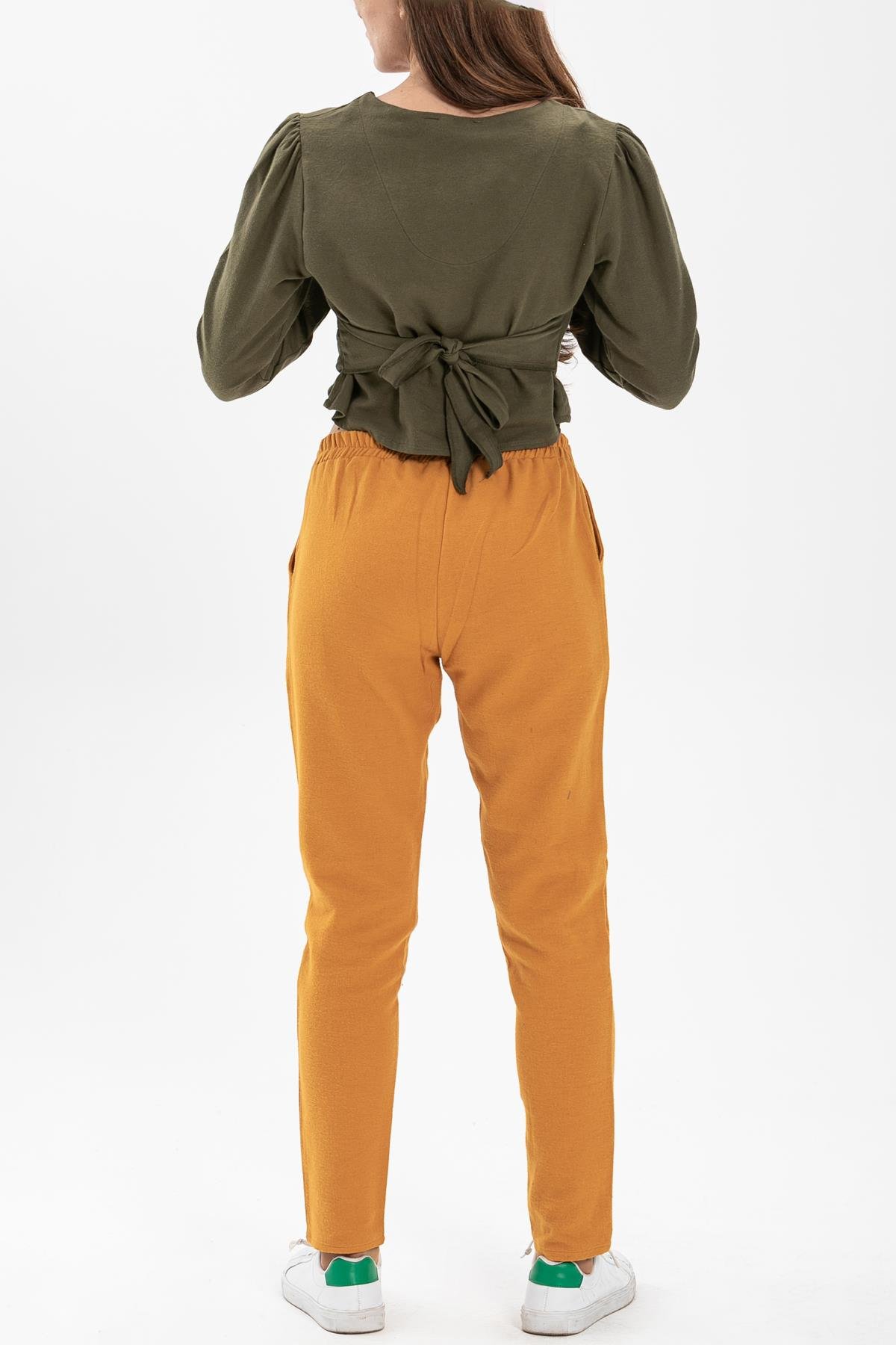 Toptan Kemerli Pazen Pantolon Hardal