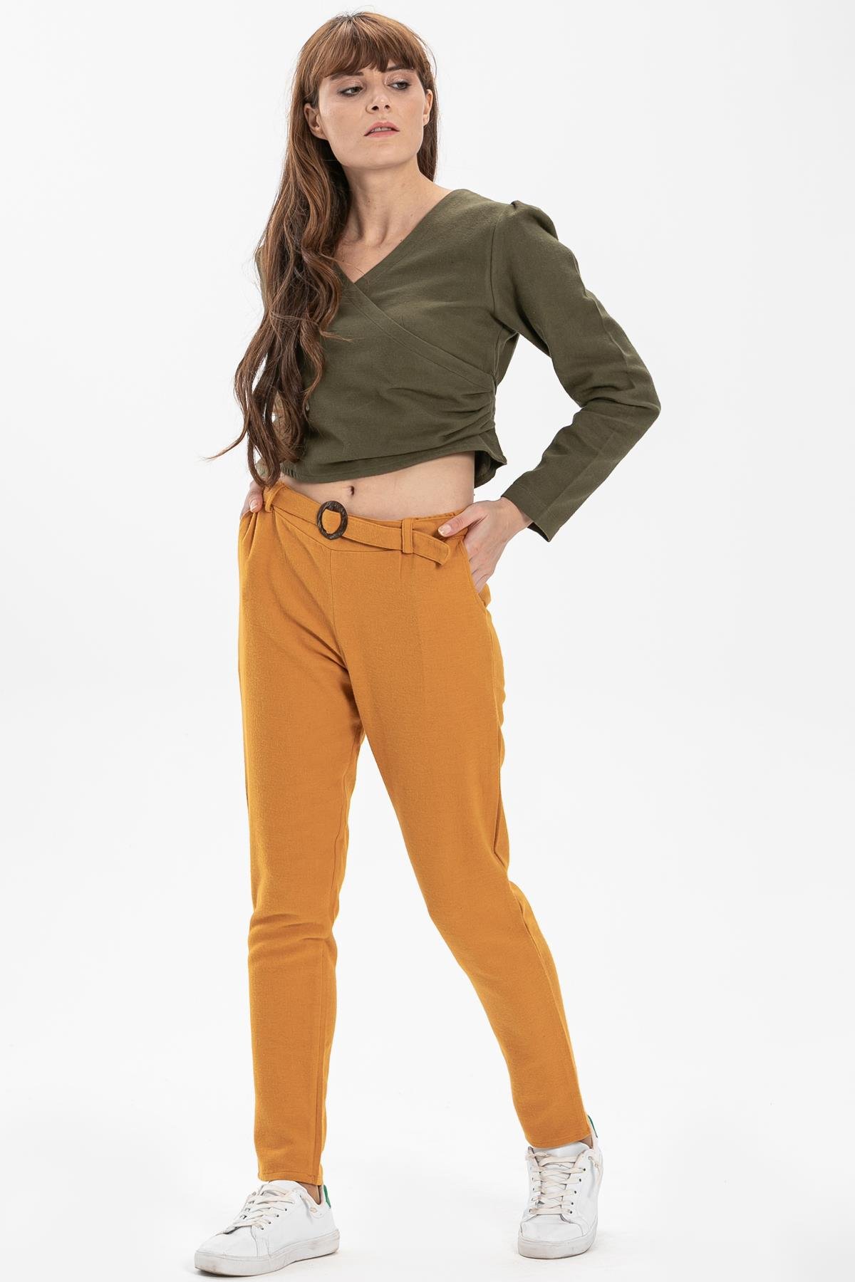 Toptan Kemerli Pazen Pantolon Hardal