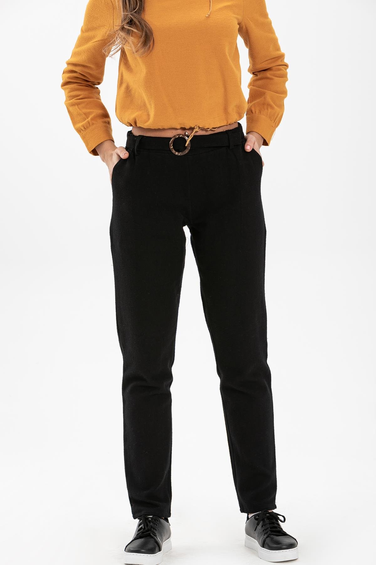 Toptan Kemerli Pazen Pantolon Siyah