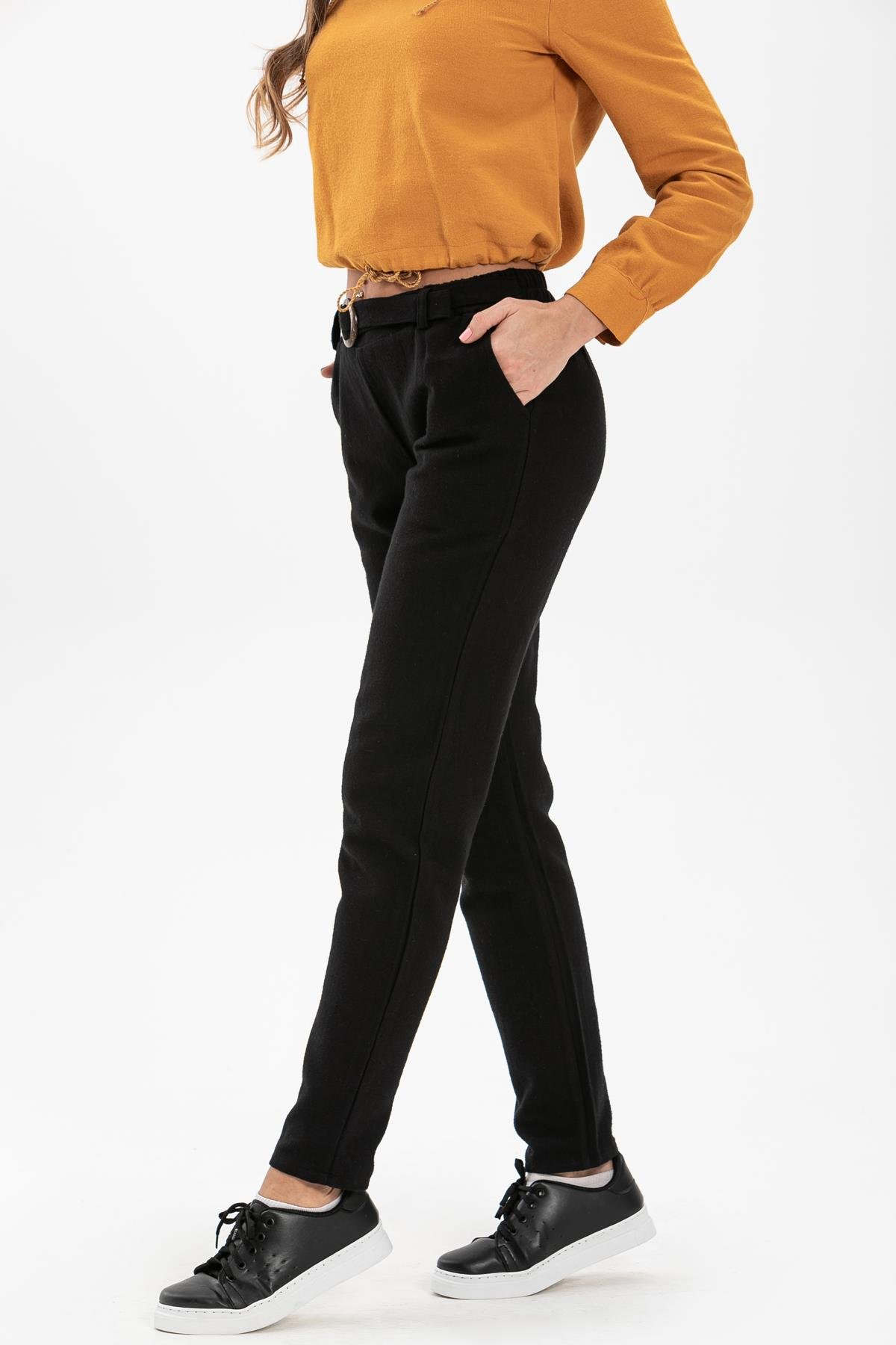 Toptan Kemerli Pazen Pantolon Siyah