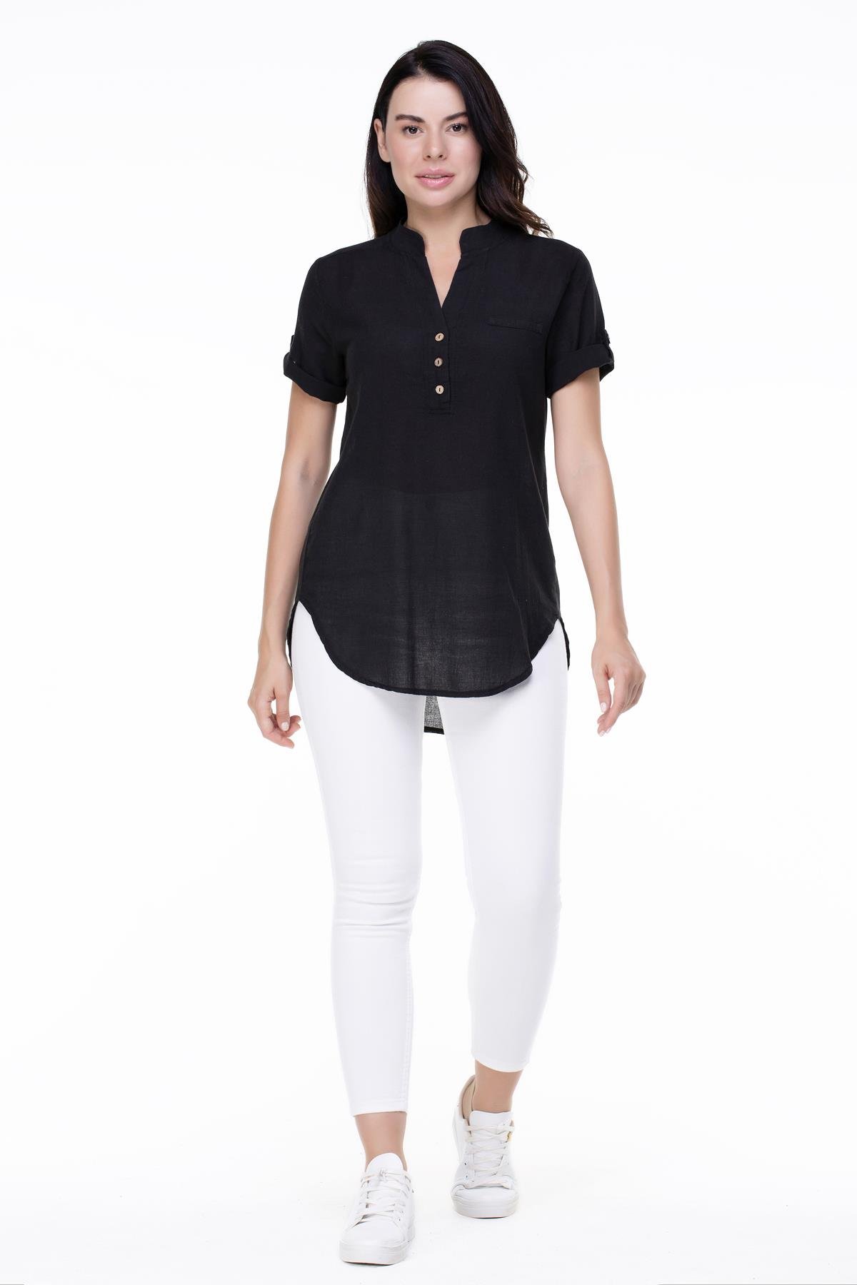 Toptan Kısa Kol Akasya Bluz Siyah 