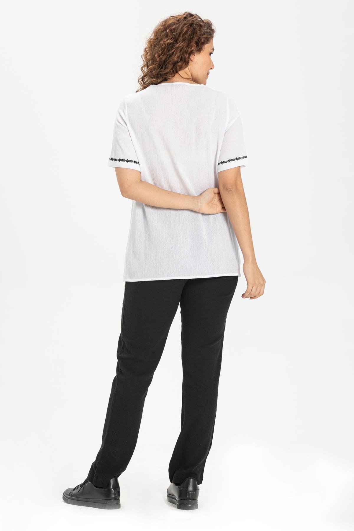 Toptan Kısa Kol Feride Şile Bezi Bluz Beyaz