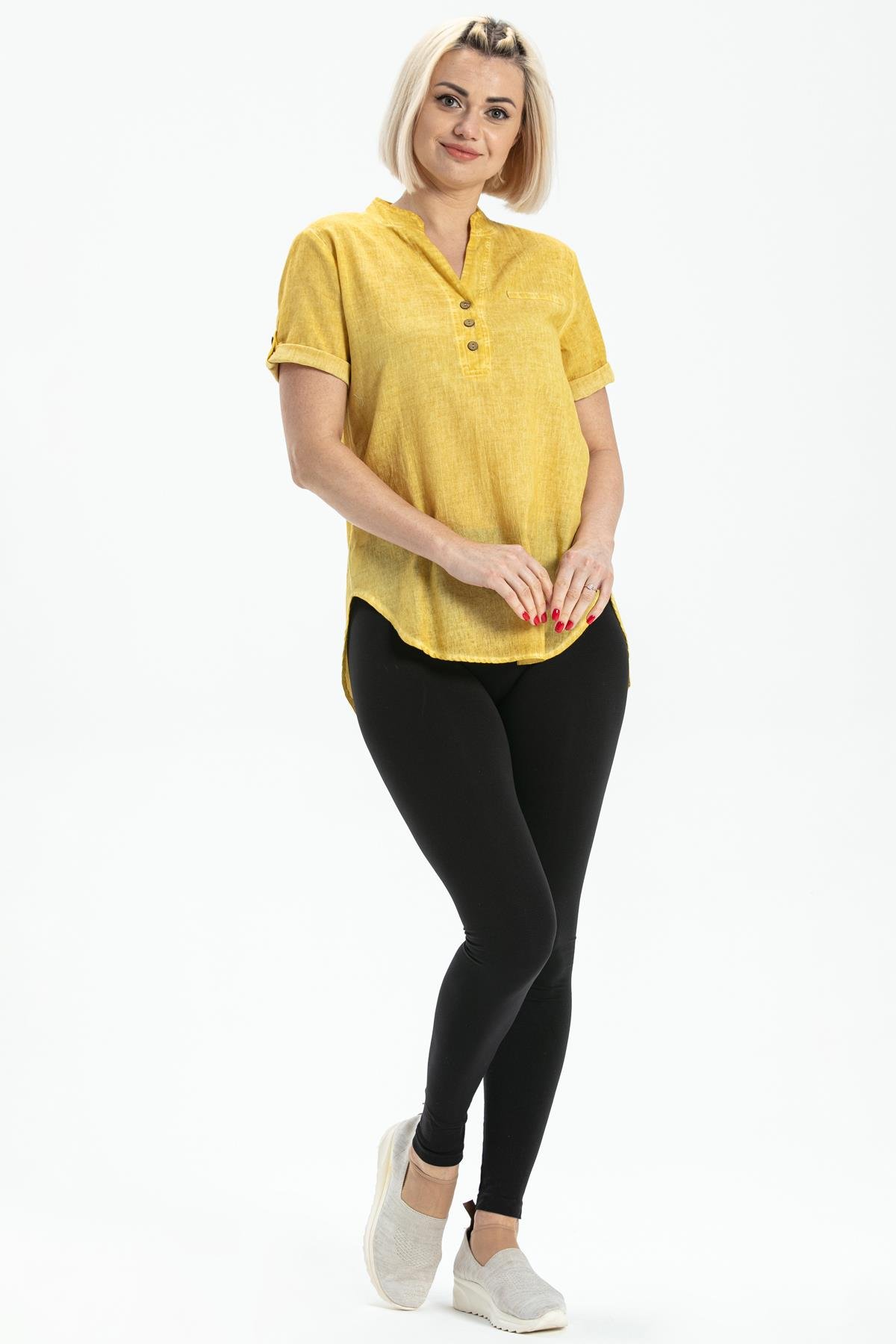 Toptan Kısa Kol Şile Bezi Akasya Bluz Sarı