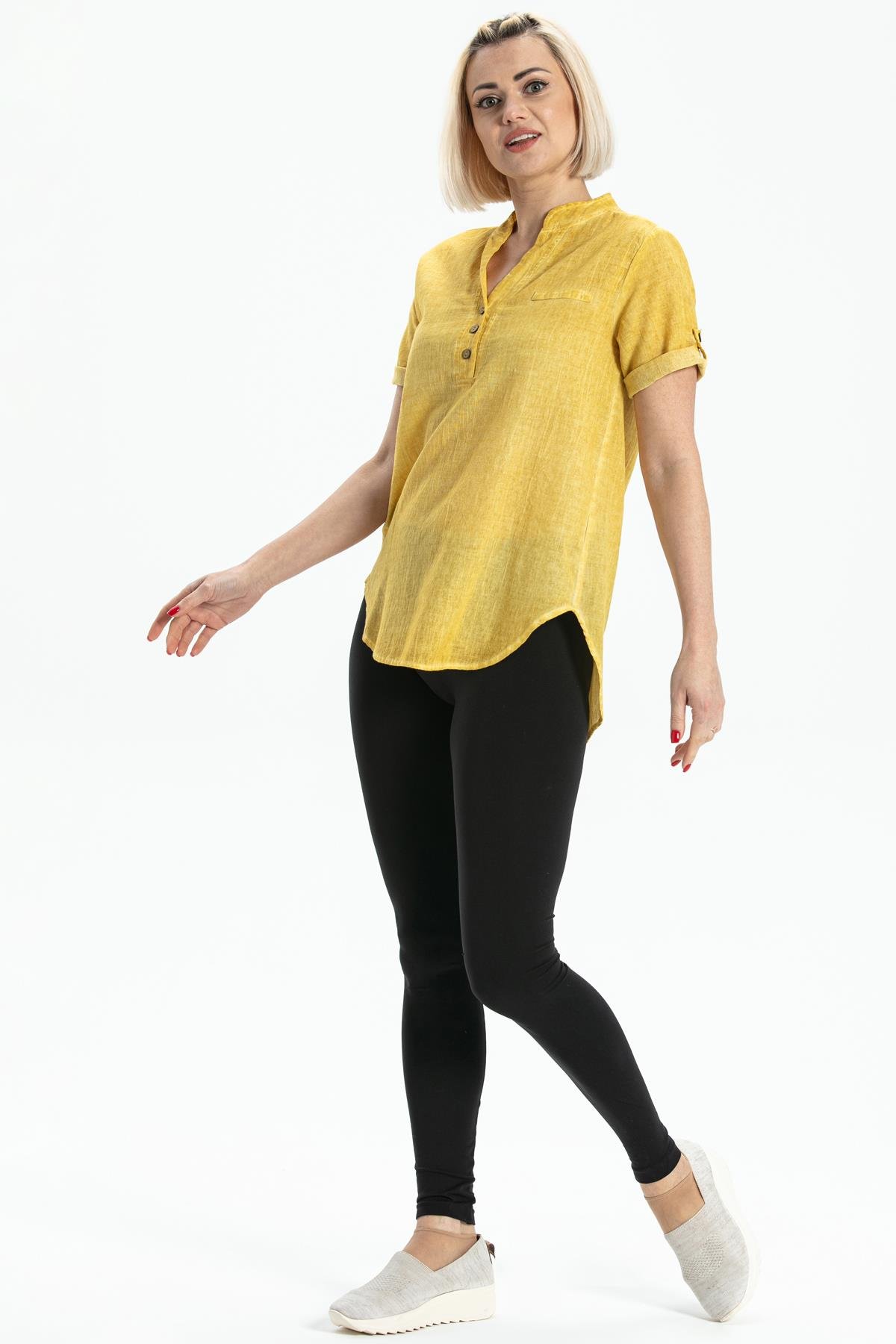 Toptan Kısa Kol Şile Bezi Akasya Bluz Sarı