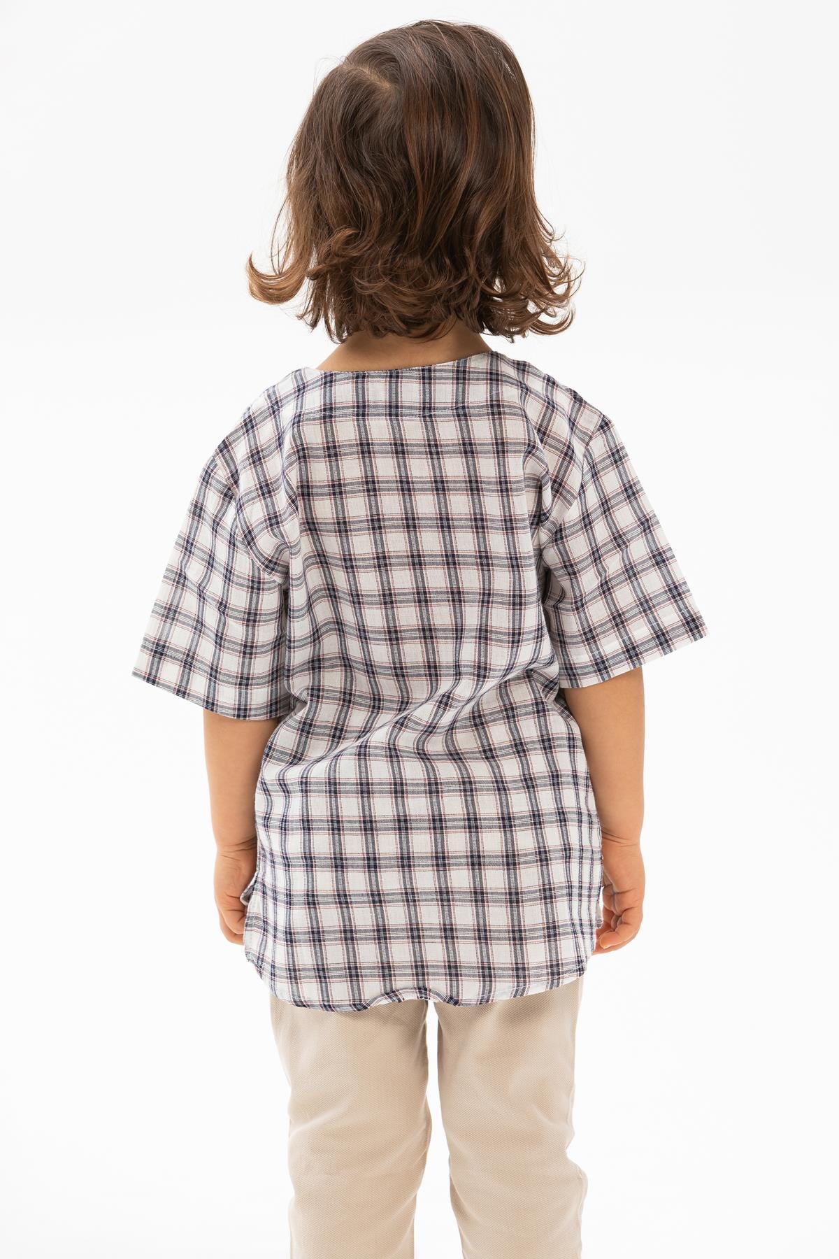 Toptan Kısa Kol Şile Bezi Bisiklet Yaka Erkek Çocuk Tshirt Füme Ekose