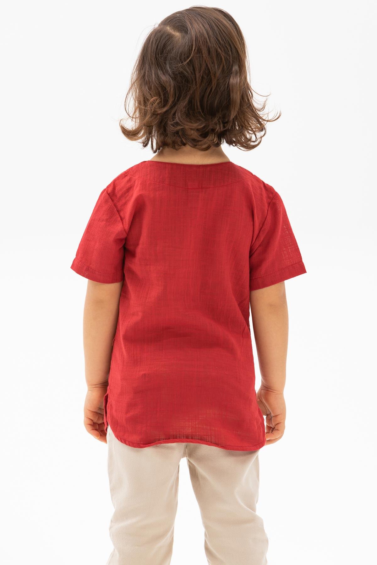 Toptan Kısa Kol Şile Bezi Bisiklet Yaka Erkek Çocuk Tshirt Kırmızı