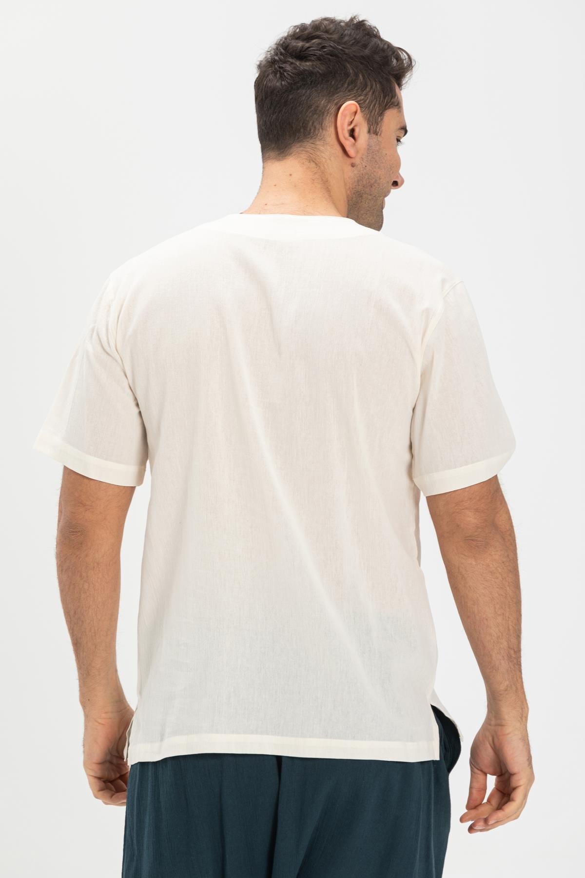 Toptan Kısa Kol Şile Bezi Bisiklet Yaka Erkek T-Shirt Krem