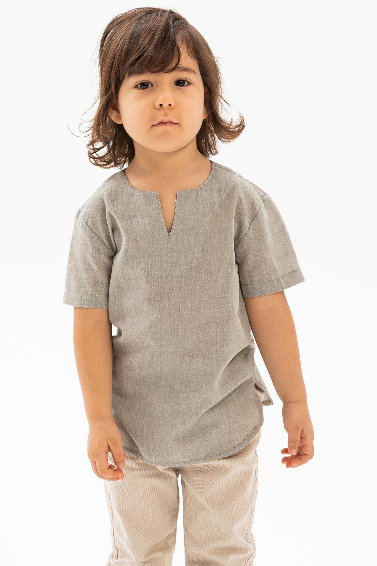 Toptan Kısa Kol Şile Bezi Bisiklet Yaka Erkek Çocuk Tshirt Taş