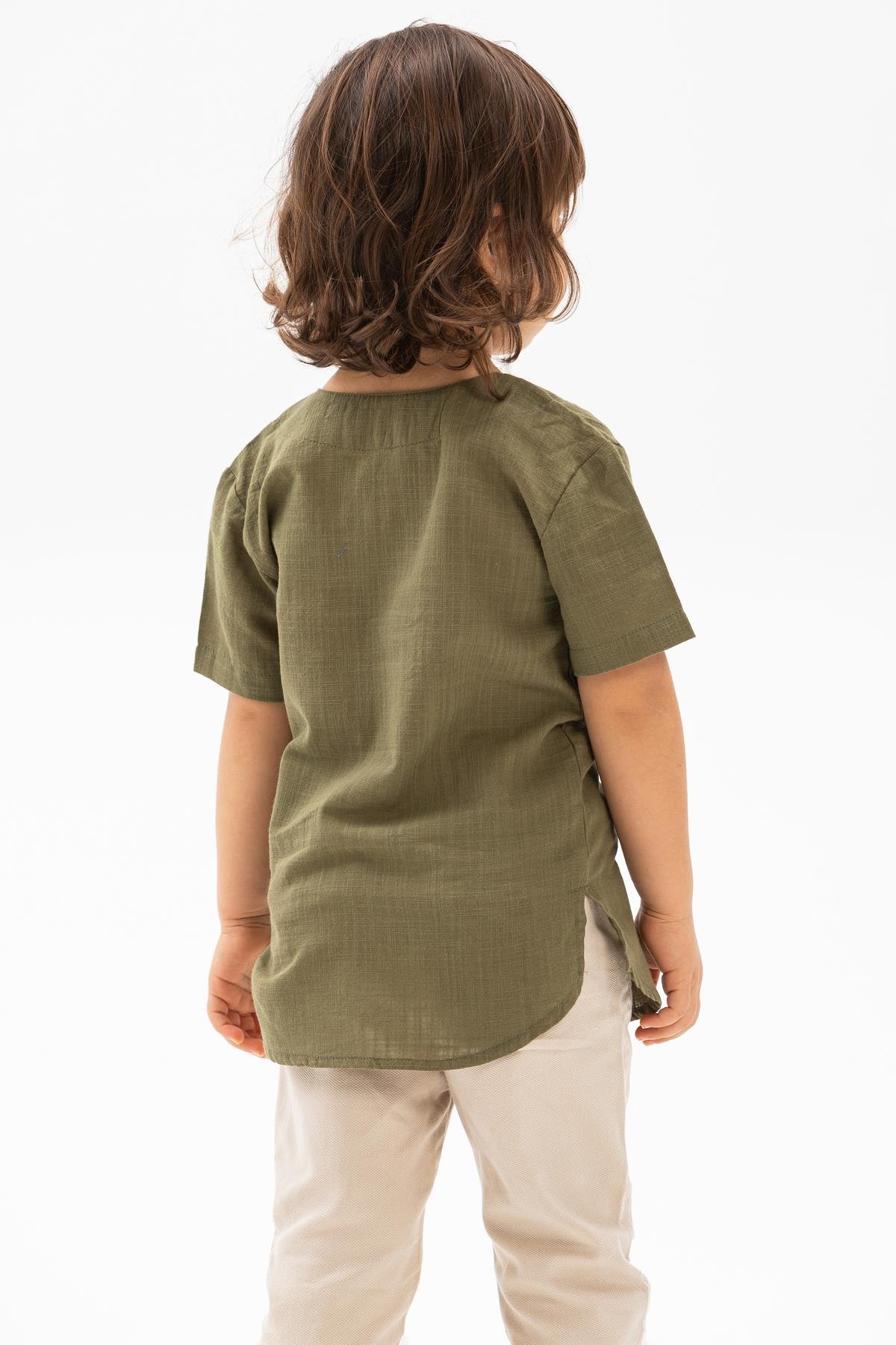 Toptan Kısa Kol Şile Bezi Bisiklet Yaka Erkek Çocuk Tshirt Haki