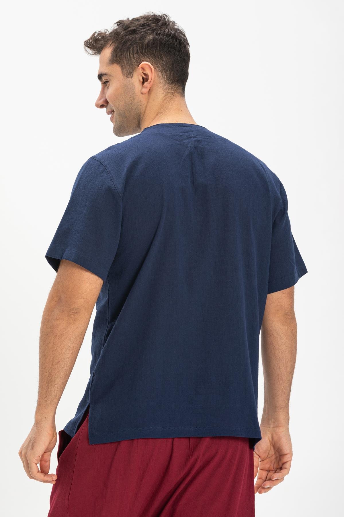 Toptan Kısa Kol Şile Bezi Bisiklet Yaka Etnik Erkek T-Shirt Lacivert