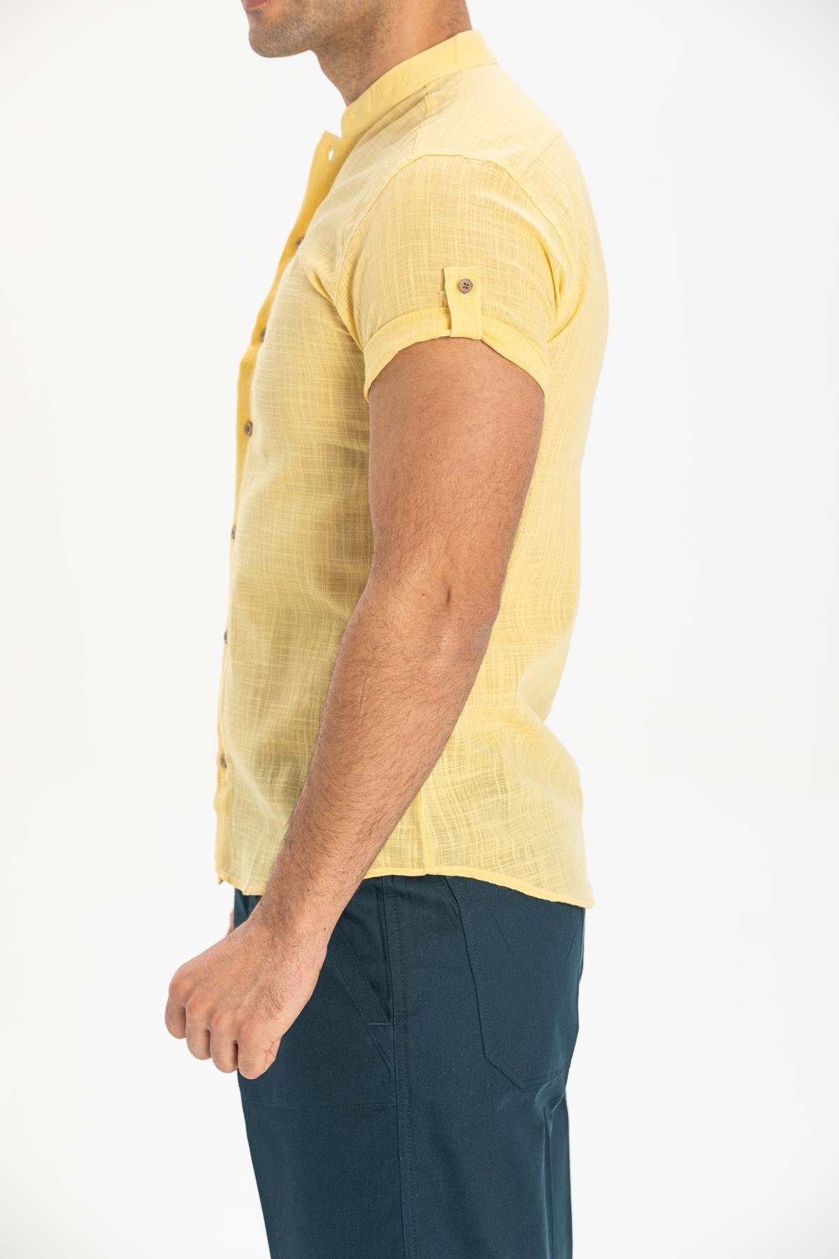 Toptan Kısa Kol Şile Bezi Bodrum Erkek Gömlek Sarı