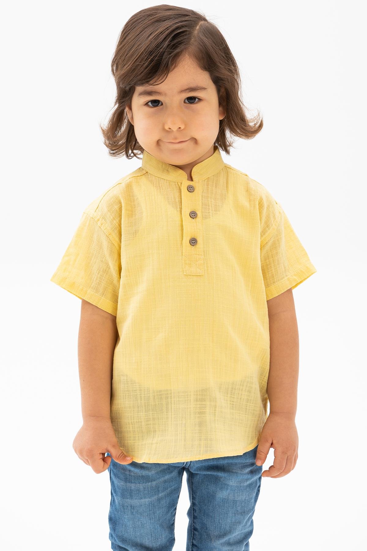 Toptan Kısa Kol Şile Bezi Bodrum Erkek Çocuk Tshirt Sarı