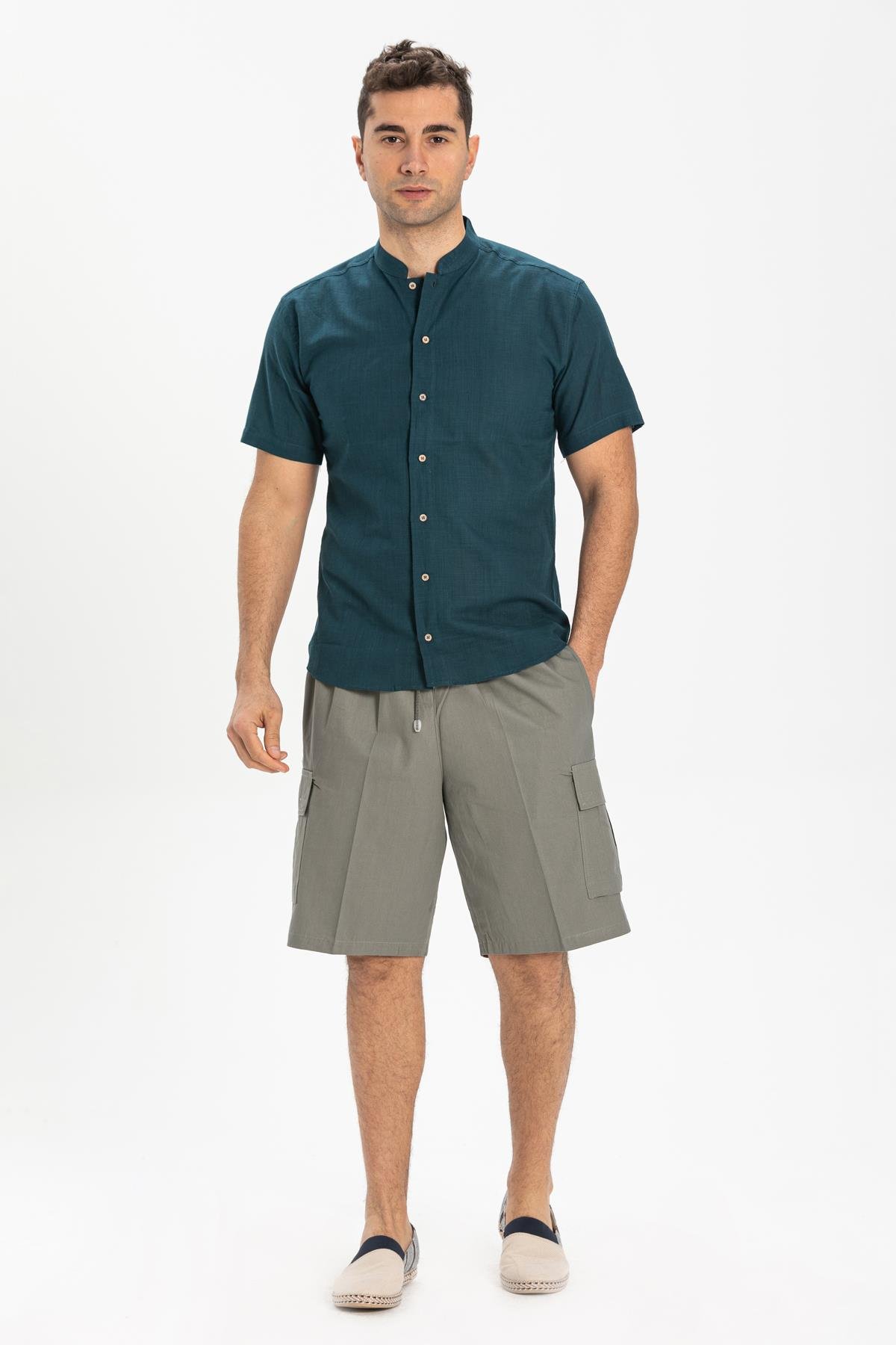 Toptan Kısa Kol Şile Bezi Bodrum Erkek Gömlek Koyu Petrol
