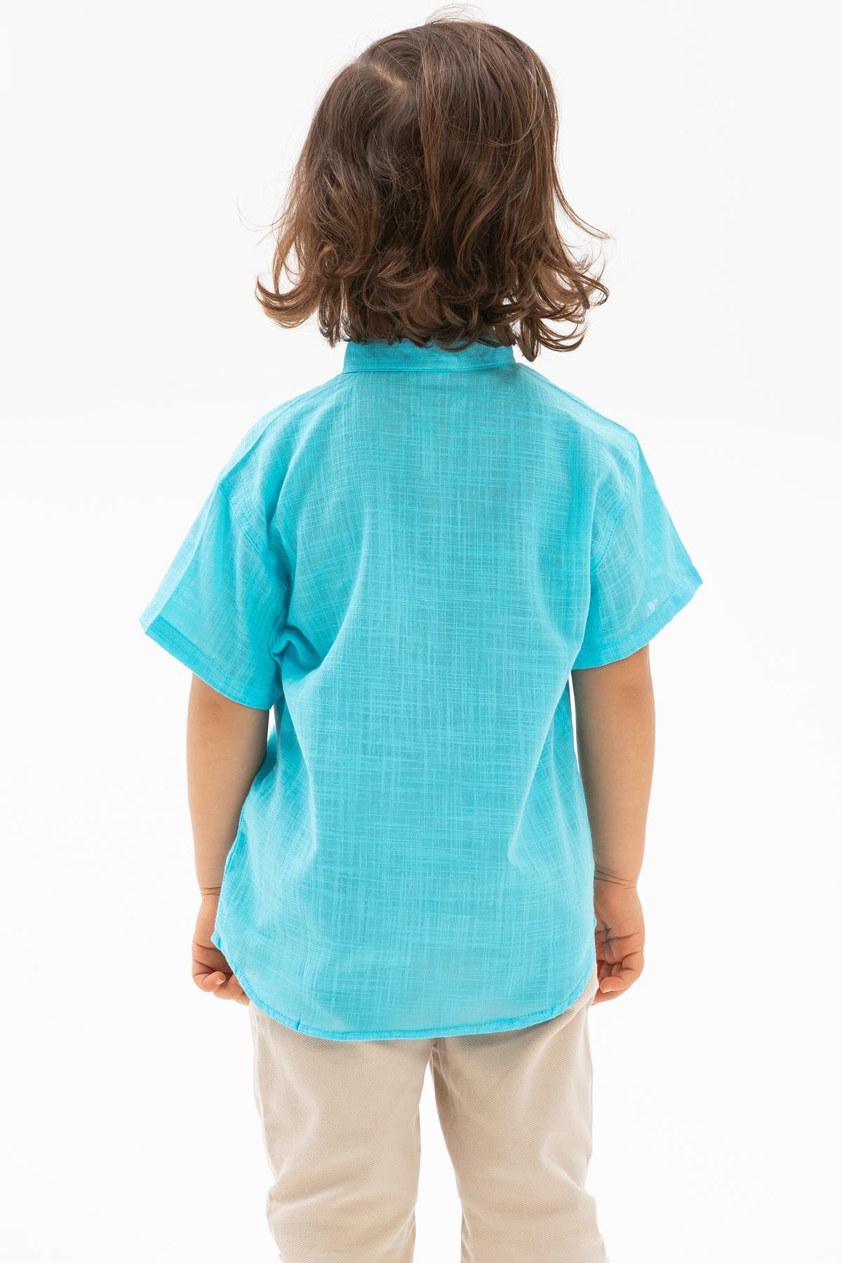Toptan Kısa Kol Şile Bezi Bodrum Erkek Çocuk Tshirt Açık Turkuaz