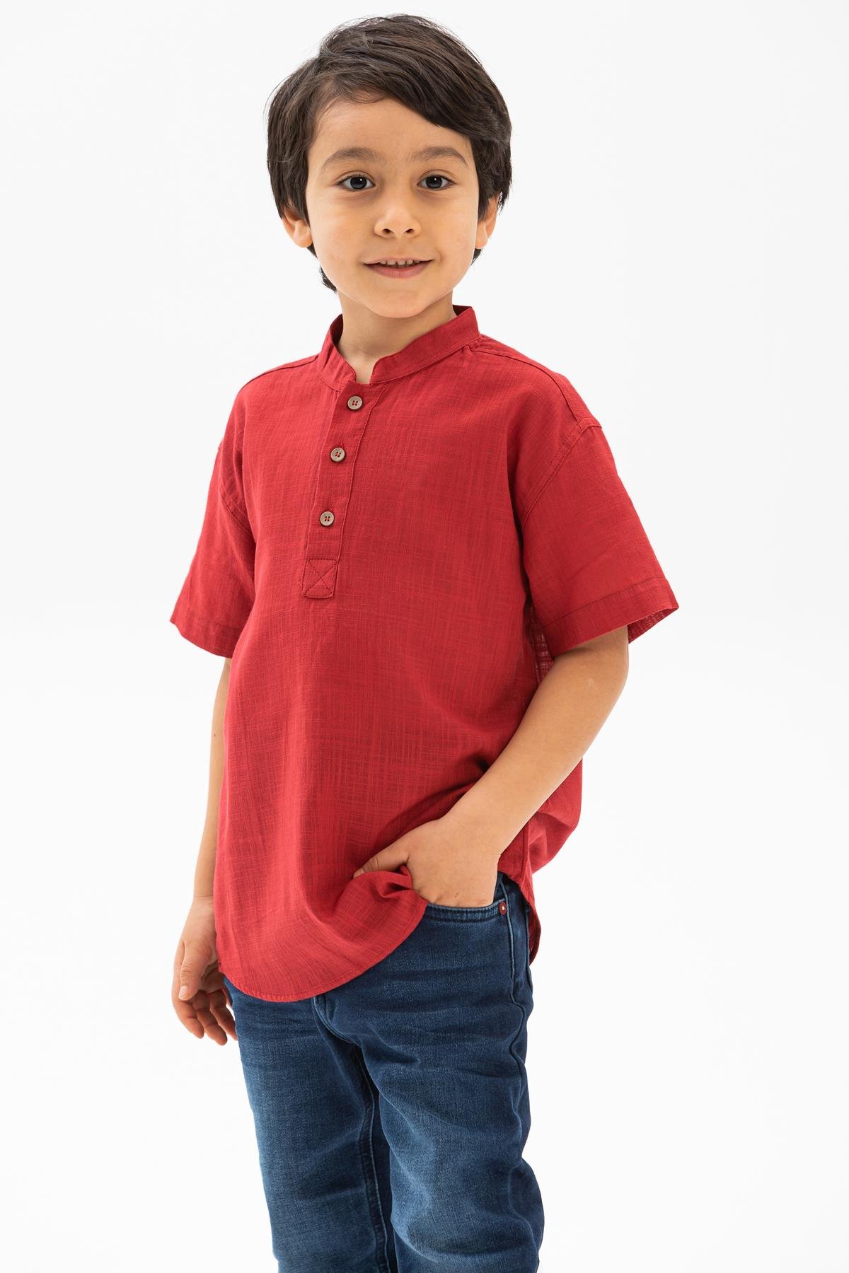 Toptan Kısa Kol Şile Bezi Bodrum Erkek Çocuk Tshirt Kırmızı