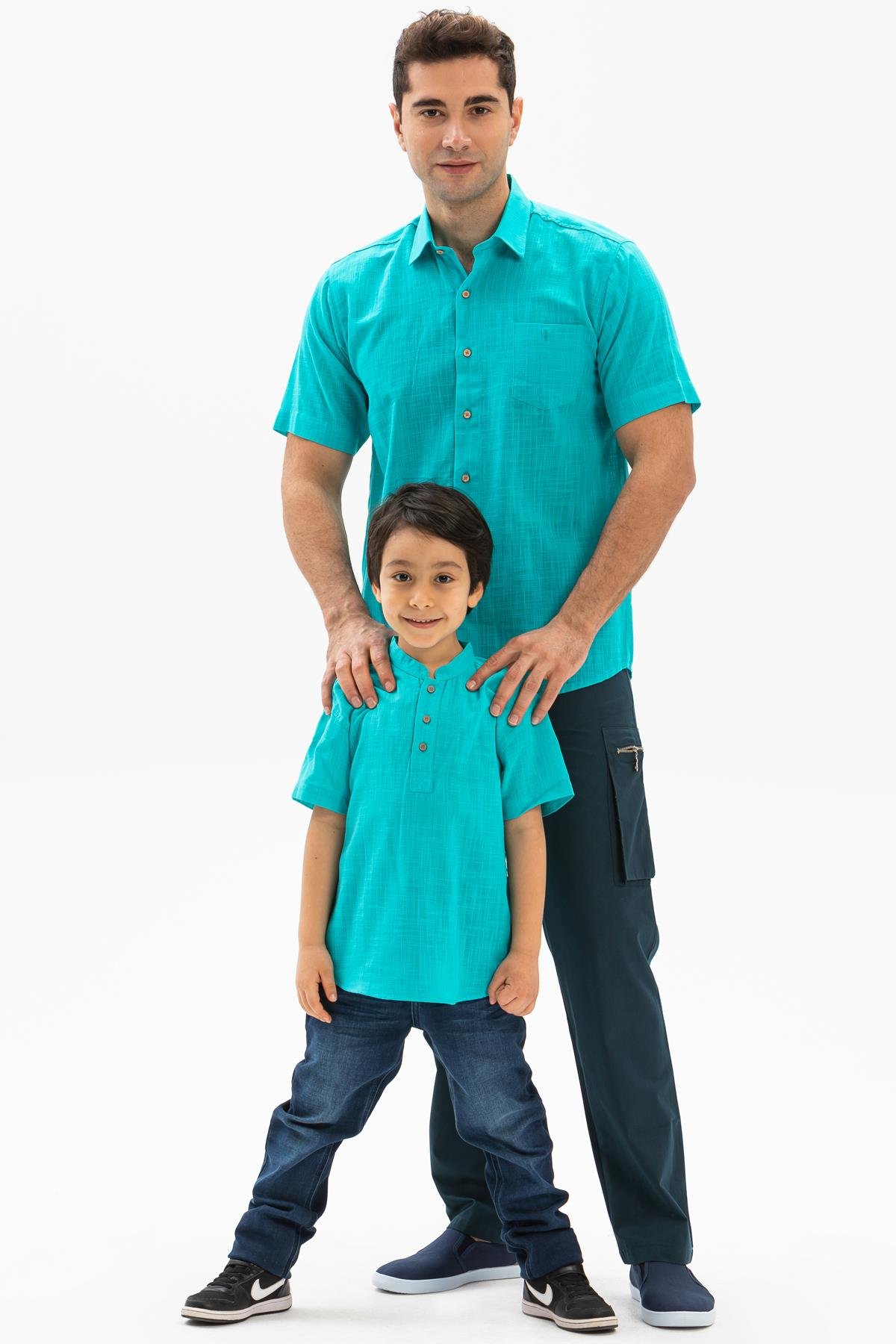 Toptan Kısa Kol Şile Bezi Bodrum Erkek Çocuk Tshirt Turkuaz