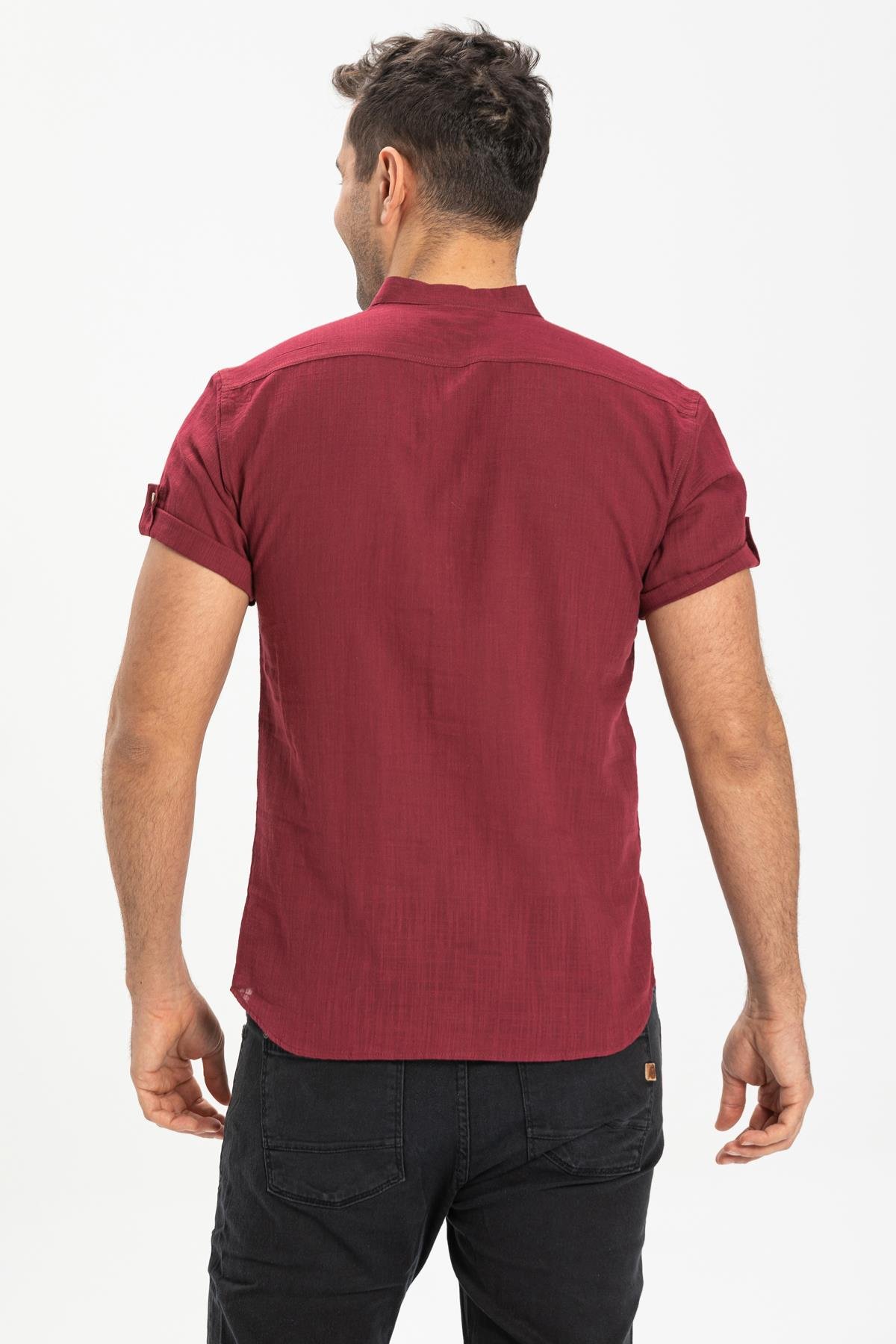 Toptan Kısa Kol Şile Bezi Bodrum Erkek Gömlek Bordo