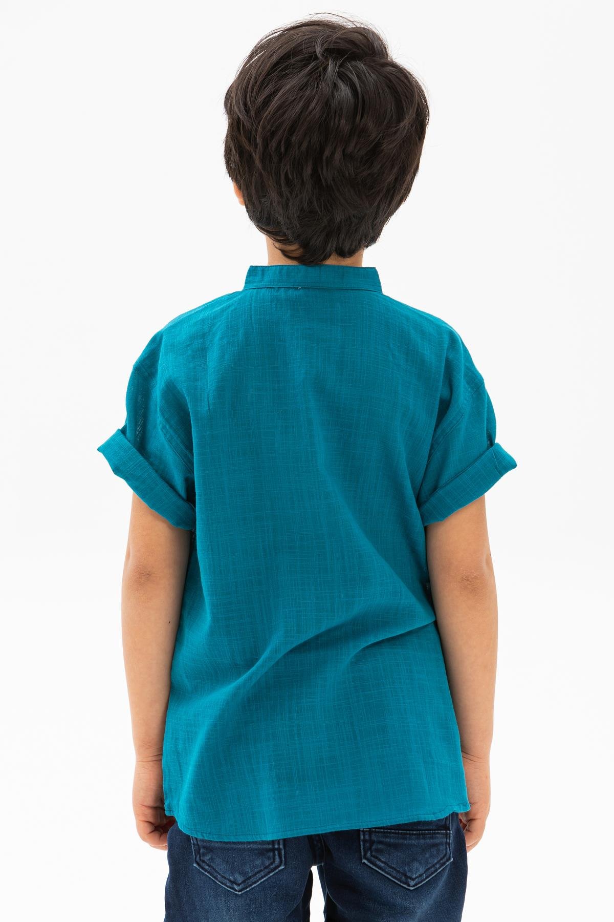 Toptan Kısa Kol Şile Bezi Bodrum Erkek Çocuk Tshirt Petrol