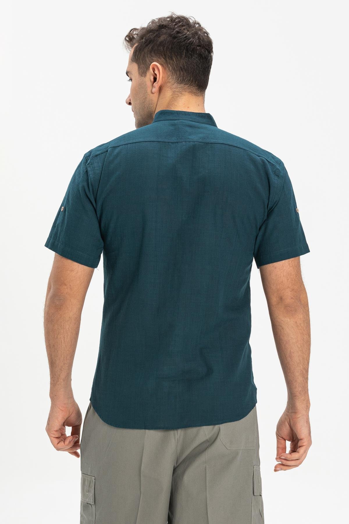 Toptan Kısa Kol Şile Bezi Bodrum Erkek Gömlek Koyu Petrol