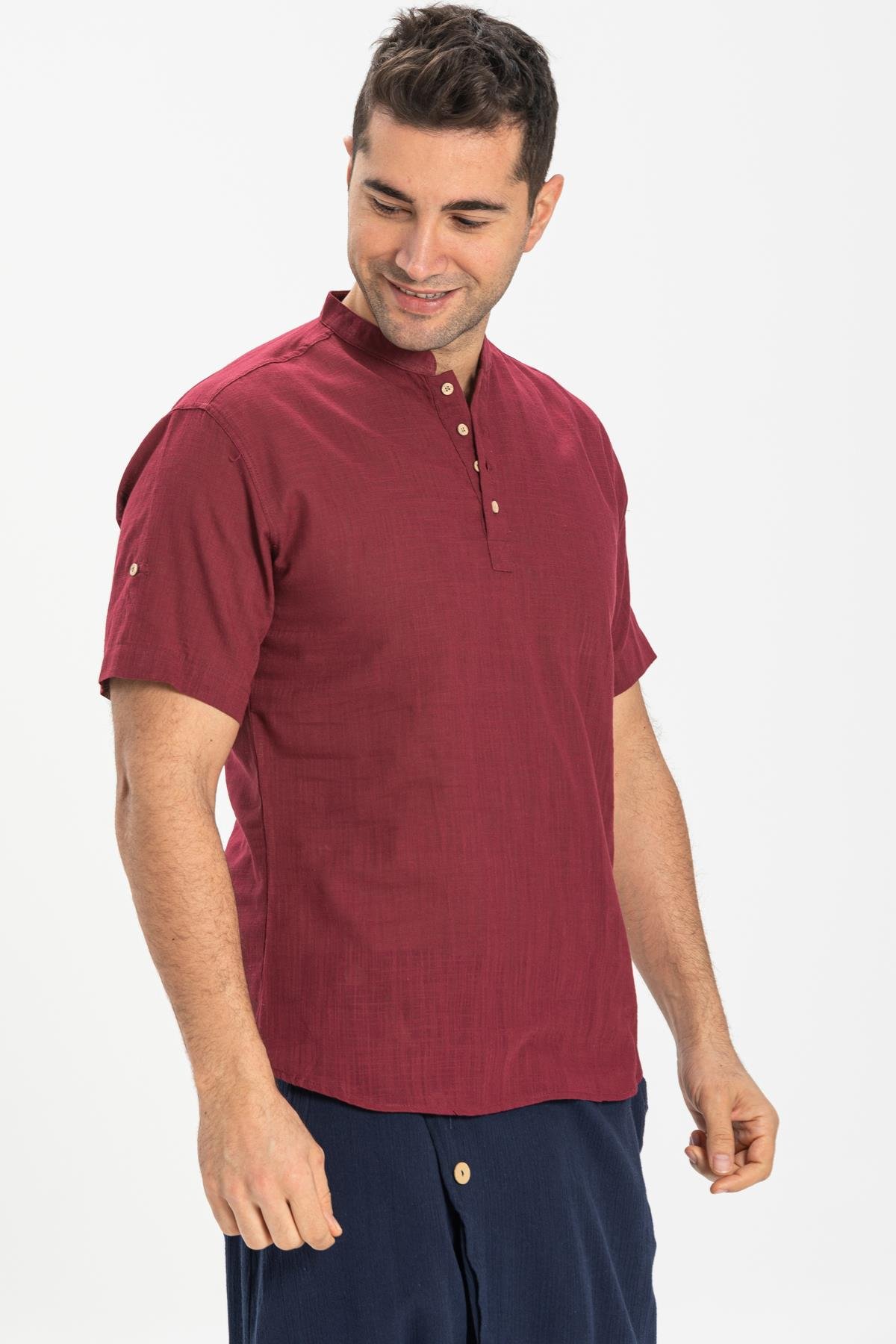 Toptan Kısa Kol Şile Bezi Bodrum T-Shirt Koyu Bordo