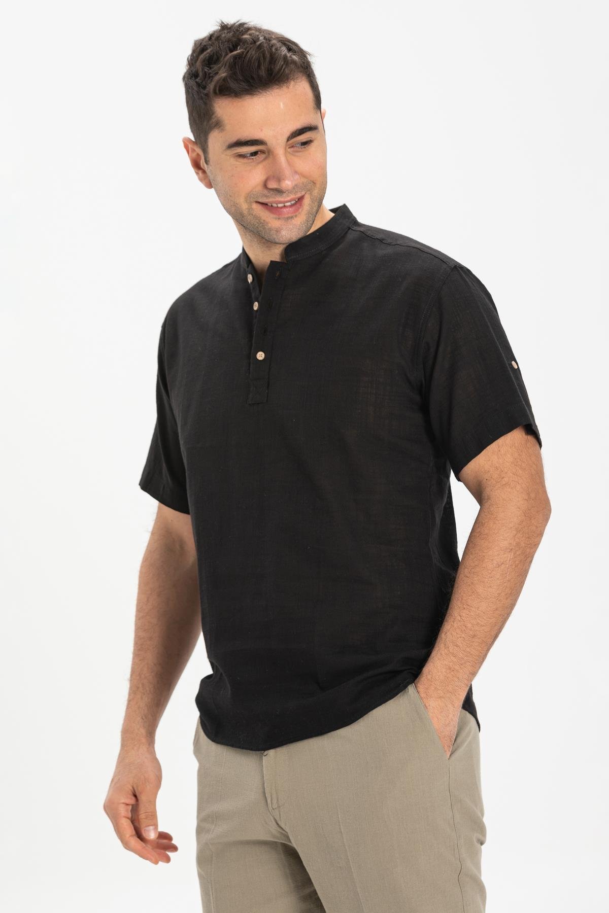 Toptan Kısa Kol Şile Bezi Bodrum T-Shirt Siyah