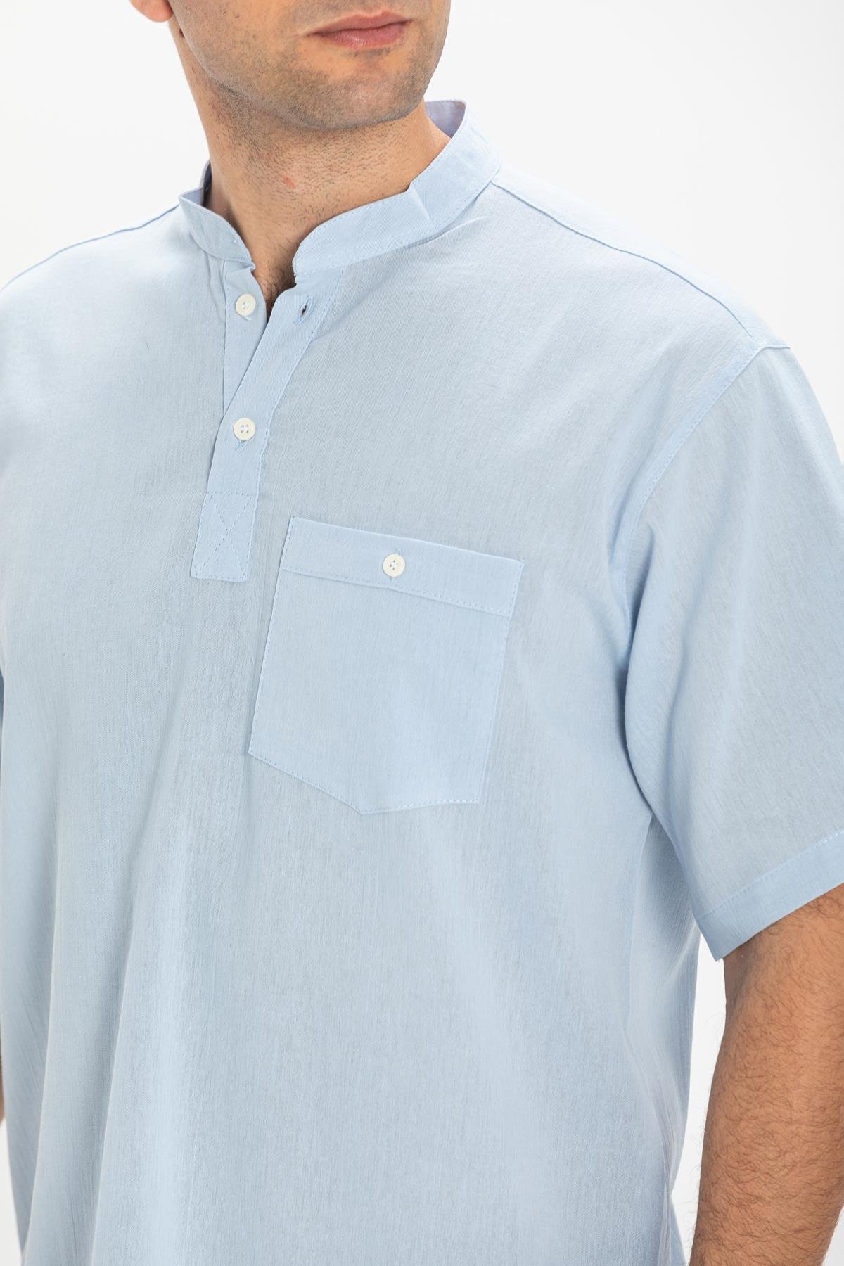 Toptan Kısa Kol Şile Bezi Hakim Yaka Erkek Tshirt Buz Mavi