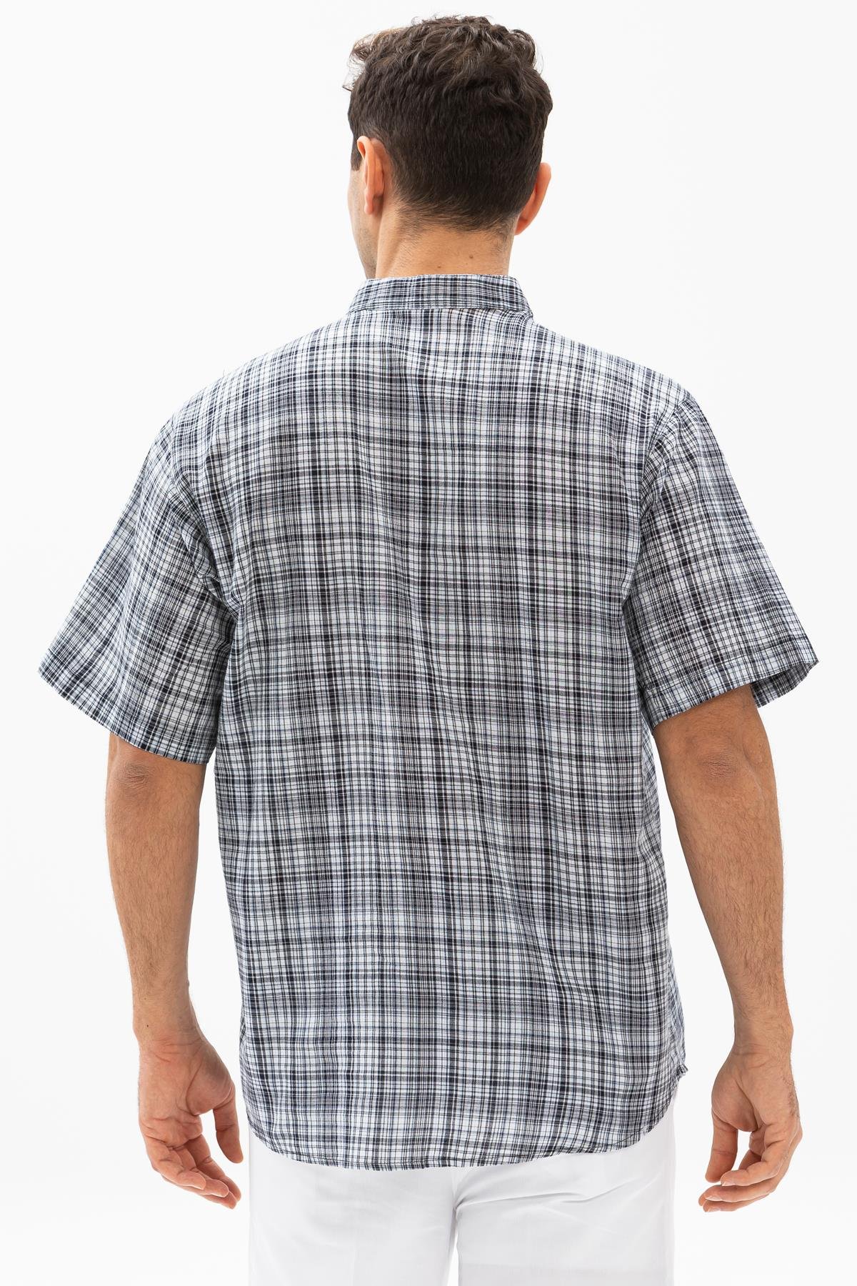 Toptan Kısa Kol Şile Bezi Hakim Yaka Erkek Tshirt Siyah Gri Ekose