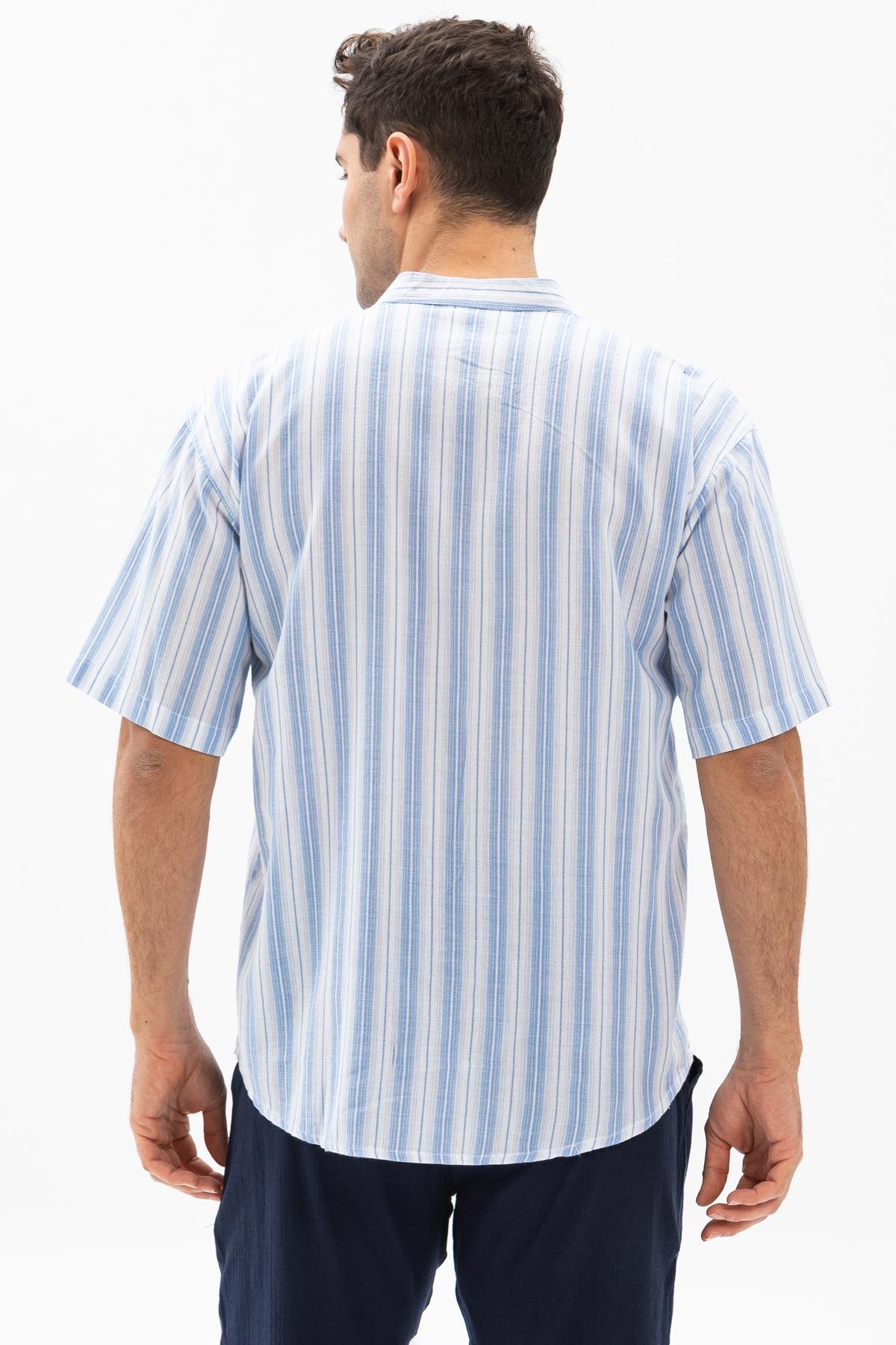 Toptan Kısa Kol Şile Bezi Hakim Yaka Erkek Tshirt Mavi Çizgili