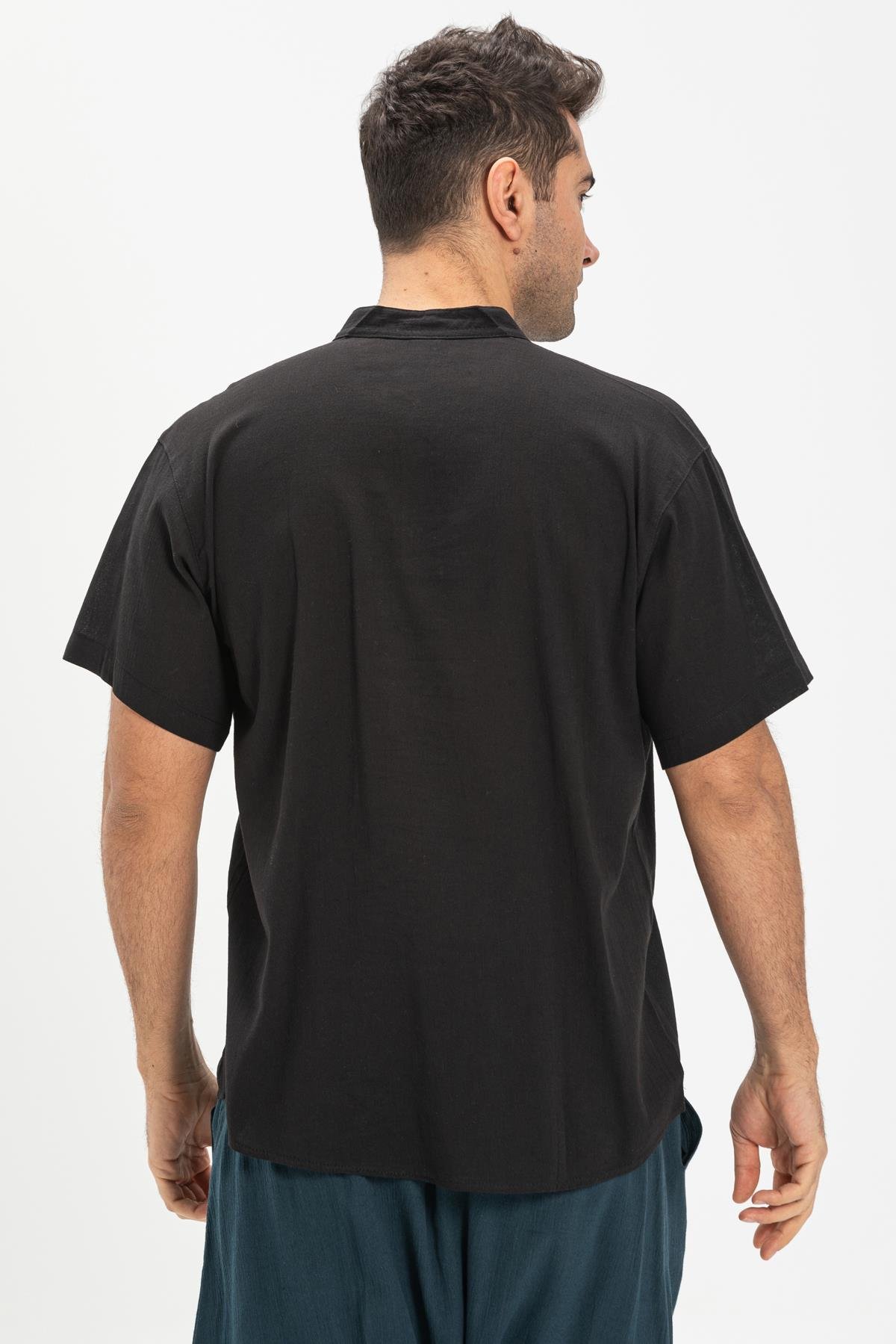 Toptan Kısa Kol Şile Bezi Hakim Yaka Erkek Tshirt Siyah