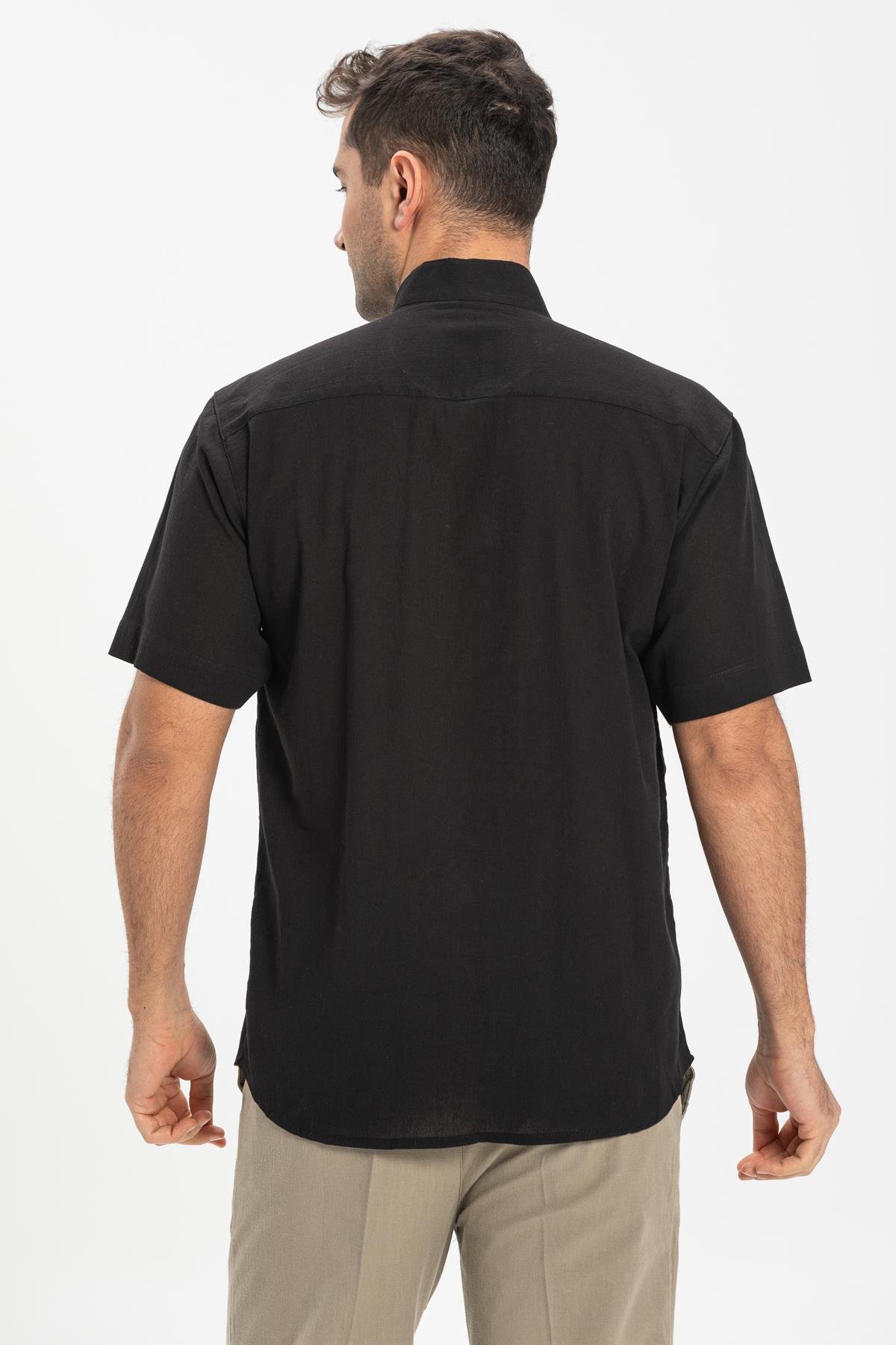 Toptan Kısa Kol Şile Bezi Hakim Yaka Gömlek Siyah