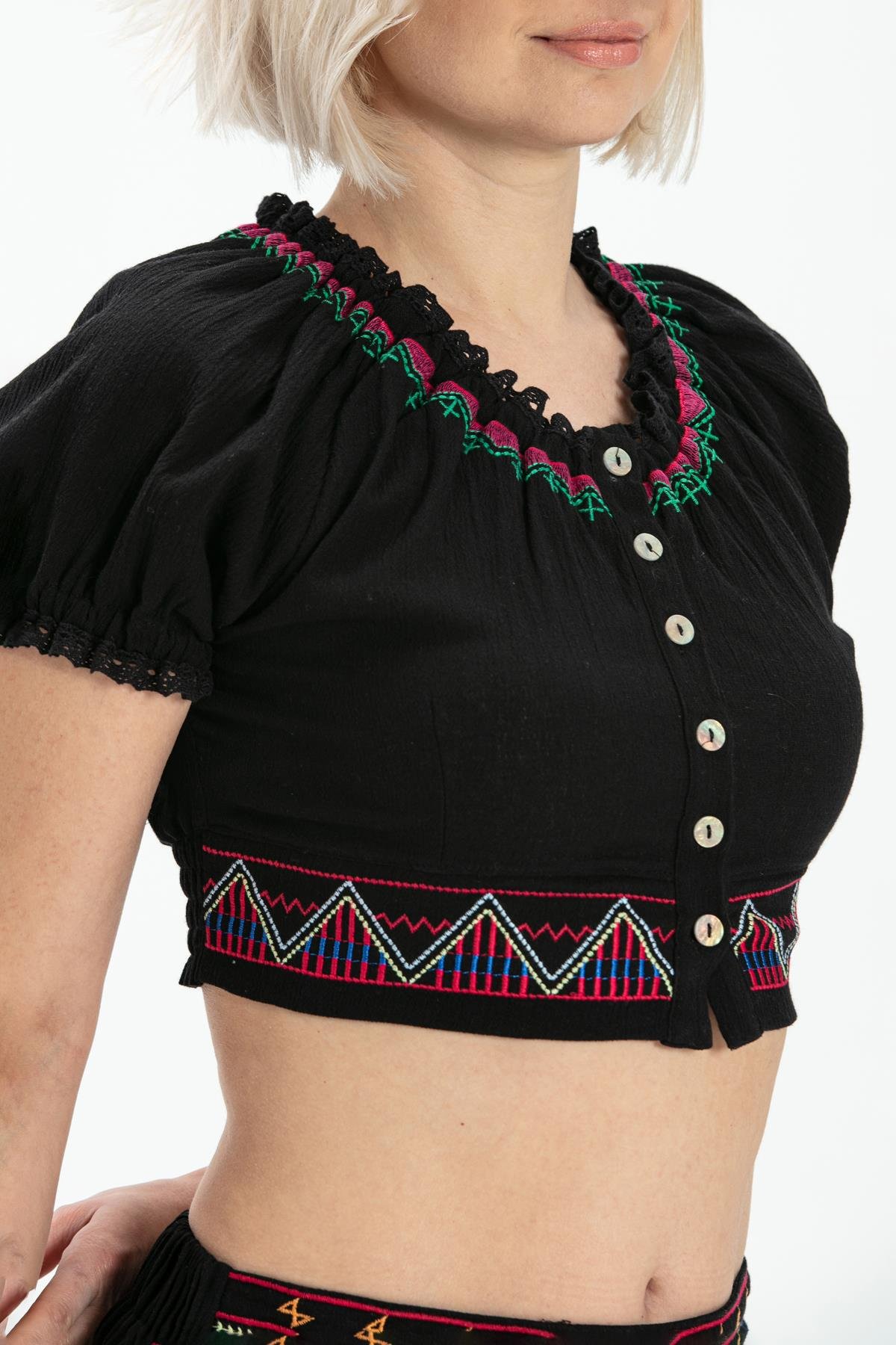 Toptan Kısa Kol Şile Bezi Latin Büstiyer Siyah