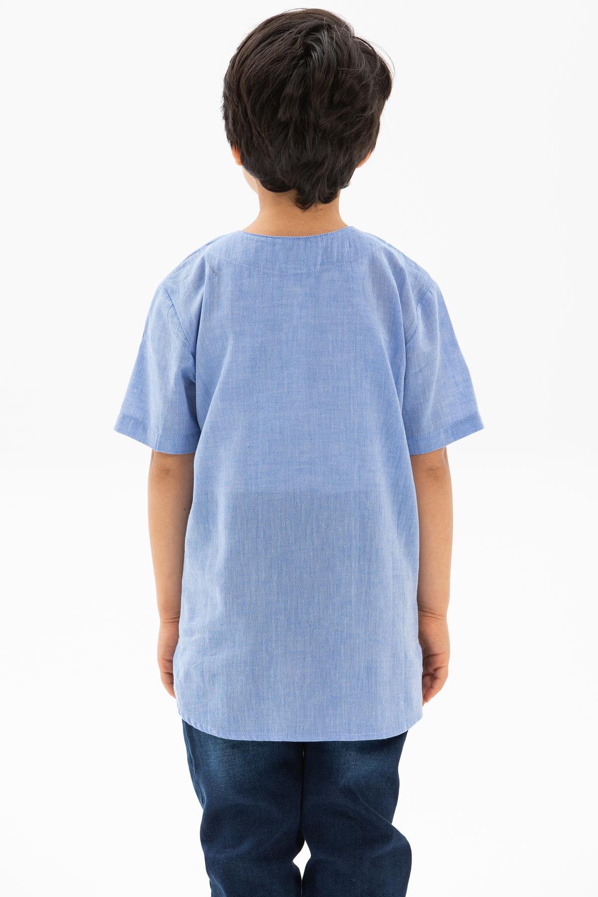 Toptan Kısa Kol Şile Bezi Zımbalı Erkek Çocuk T-Shirt Mavi