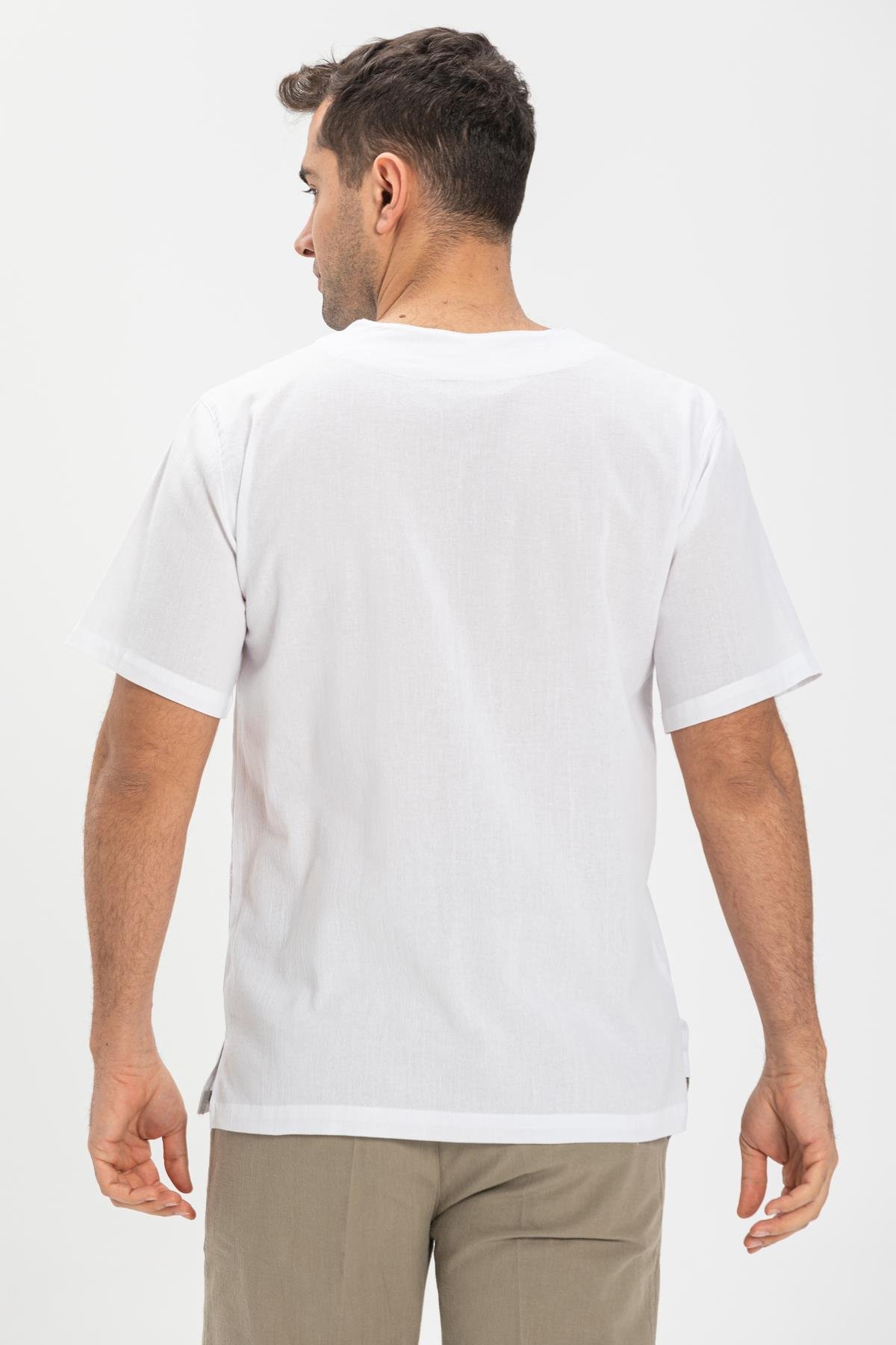 Toptan Kısa Kol Şile Bezi Zımbalı Erkek Tshirt Beyaz