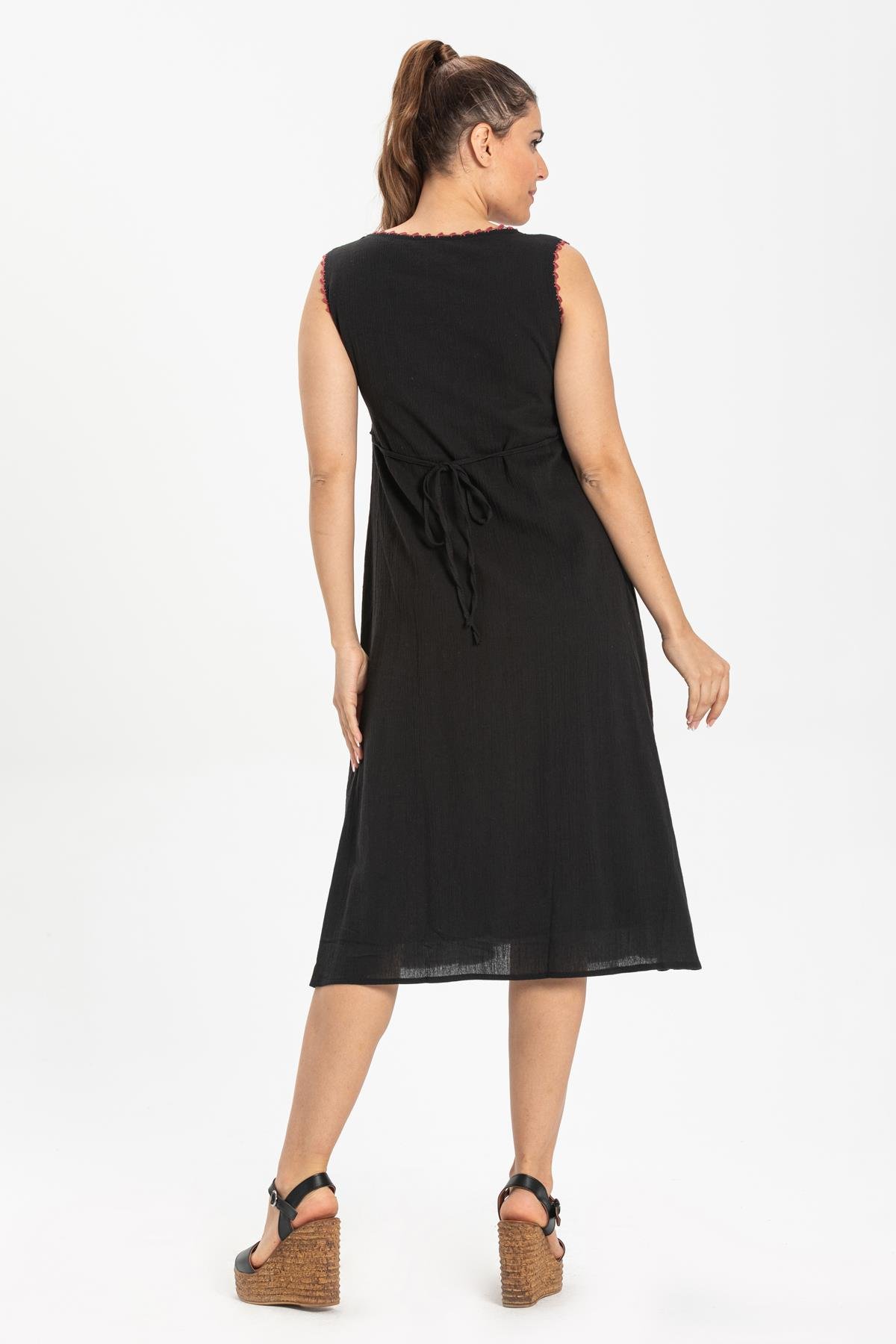 Toptan Kolsuz Burçak Şile Bezi Elbise Siyah