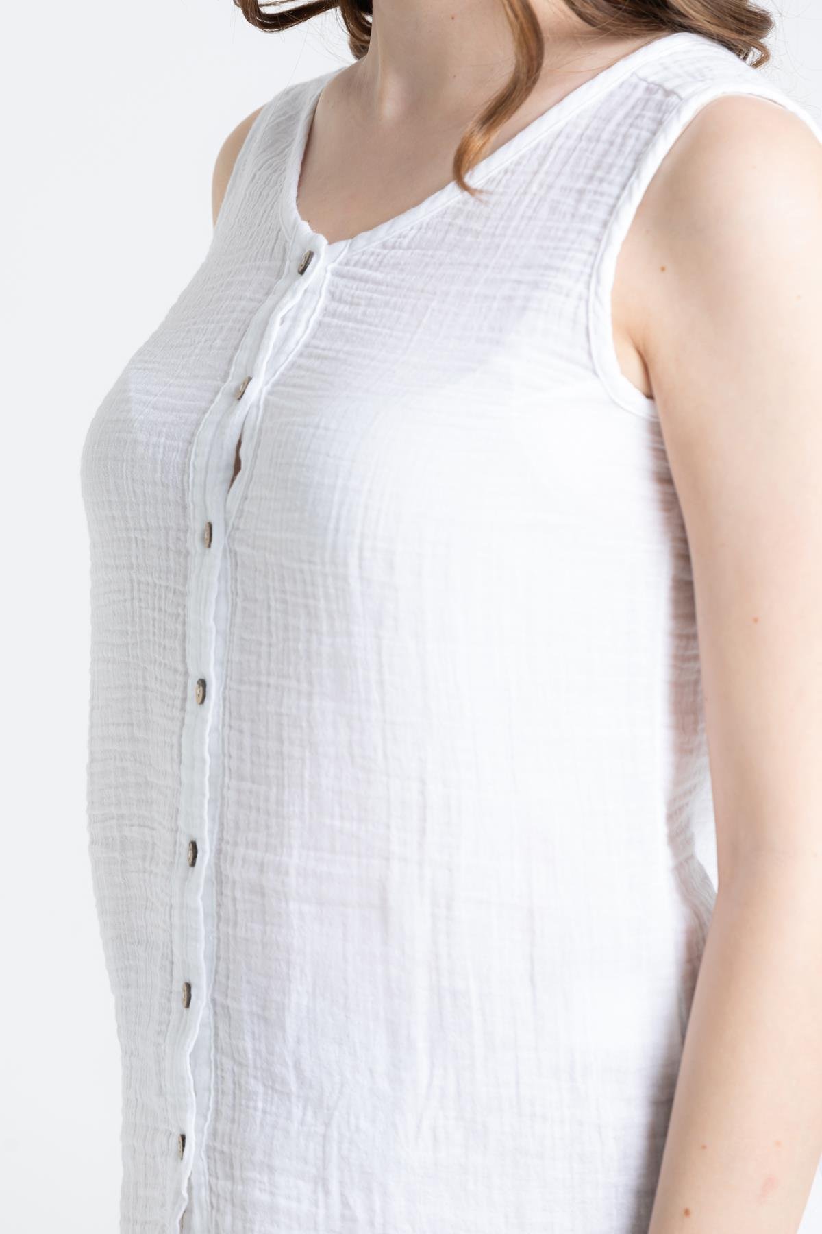 Toptan Kolsuz Müslin Melis Bluz Beyaz