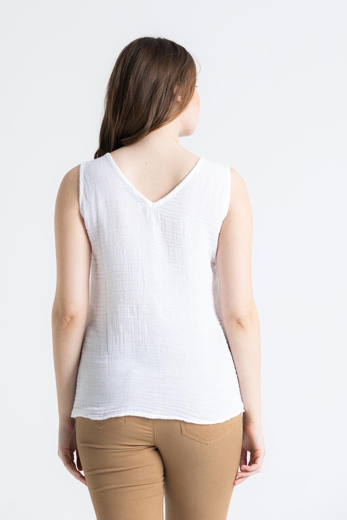 Toptan Kolsuz Müslin Melis Bluz Beyaz