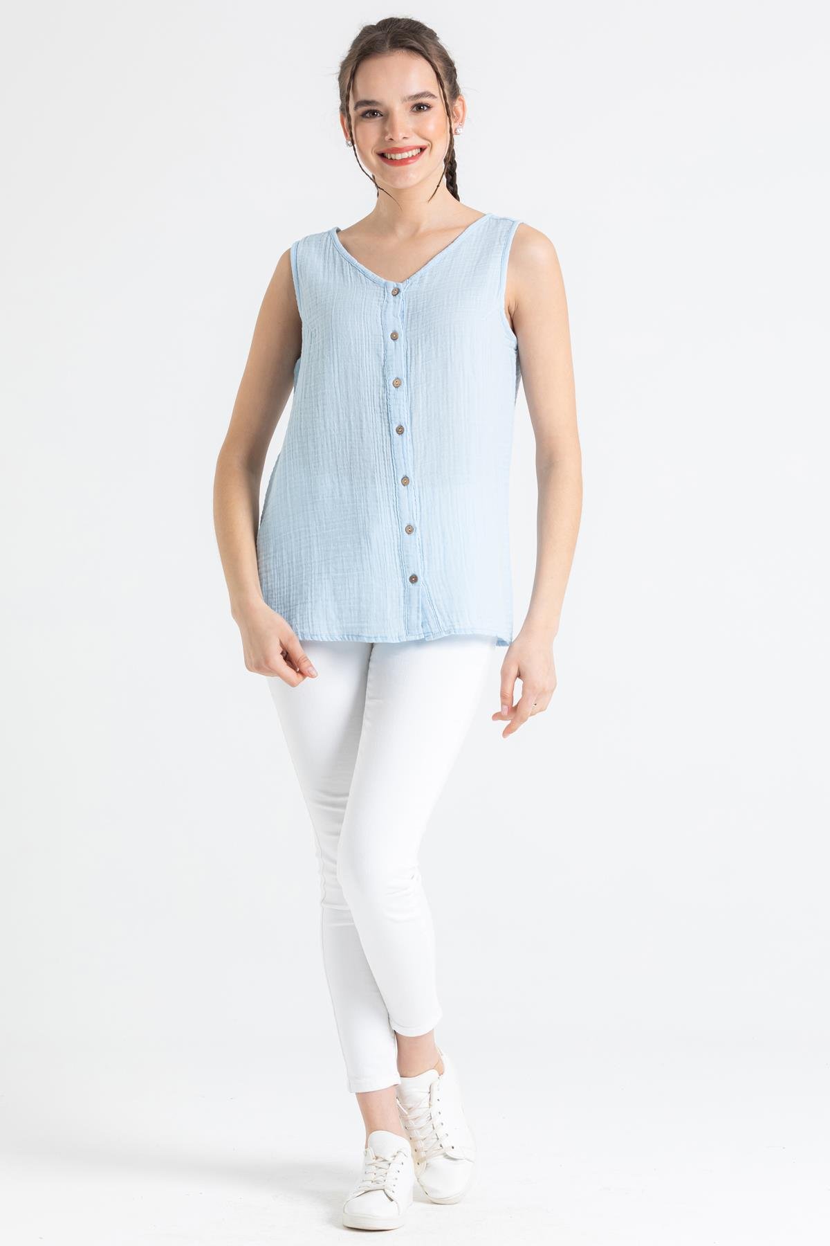 Toptan Kolsuz Müslin Melis Bluz Buz Mavi