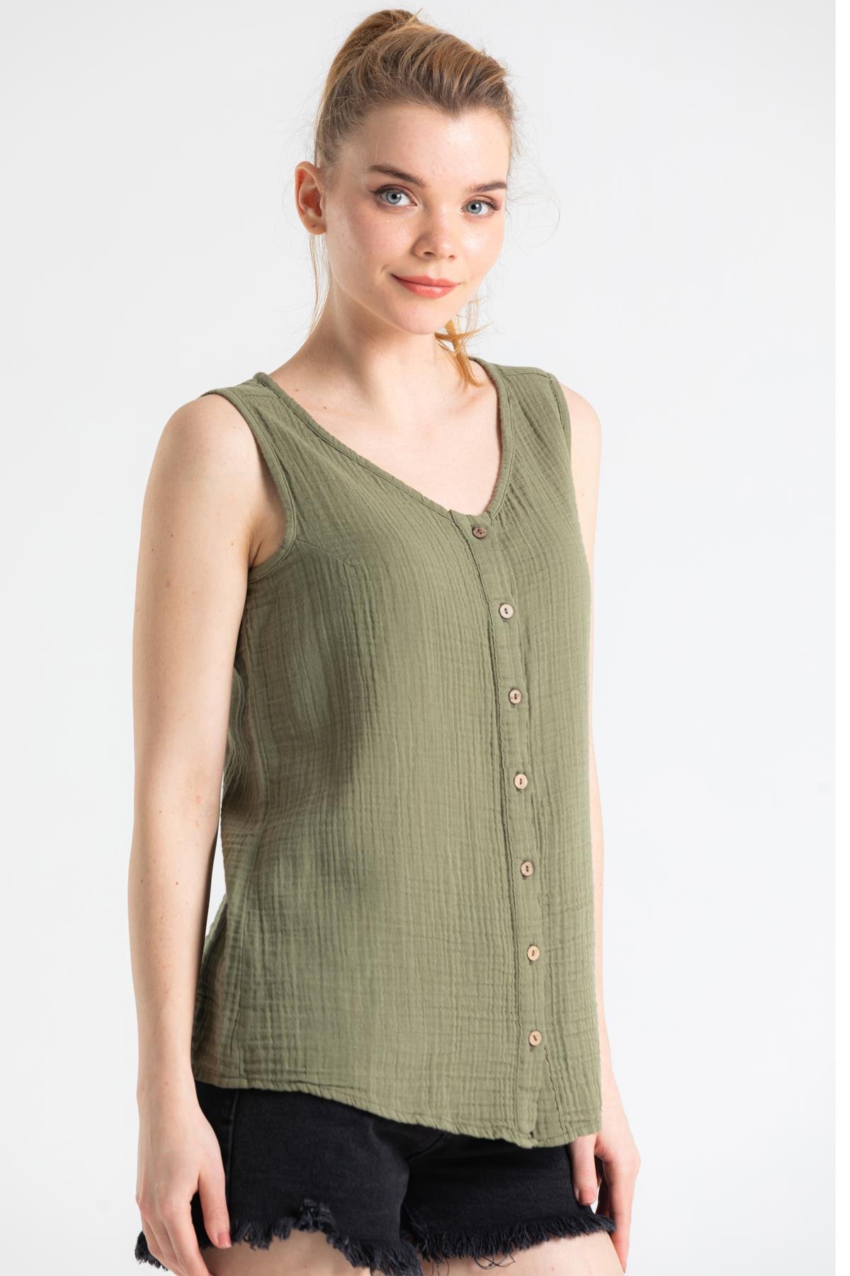 Toptan Kolsuz Müslin Melis Bluz Haki