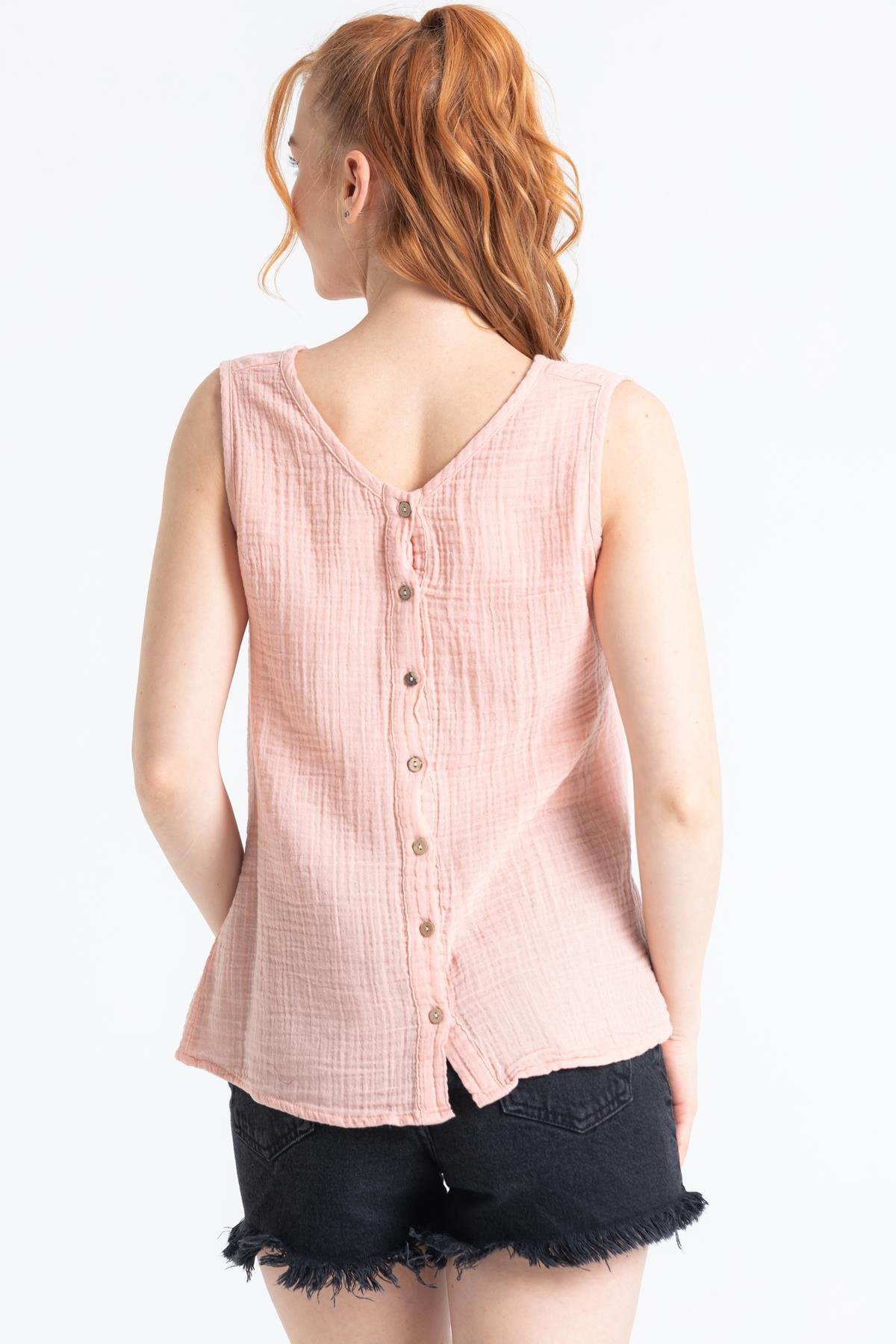 Toptan Kolsuz Müslin Melis Bluz Pudra