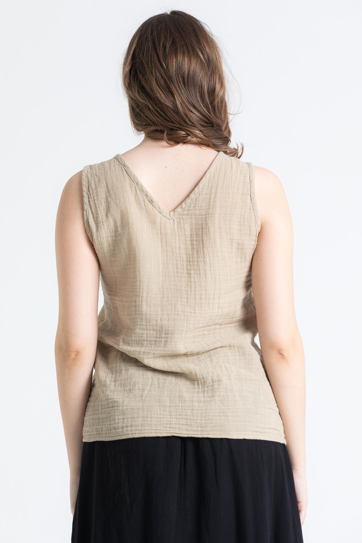 Toptan Kolsuz Müslin Melis Bluz Vizon