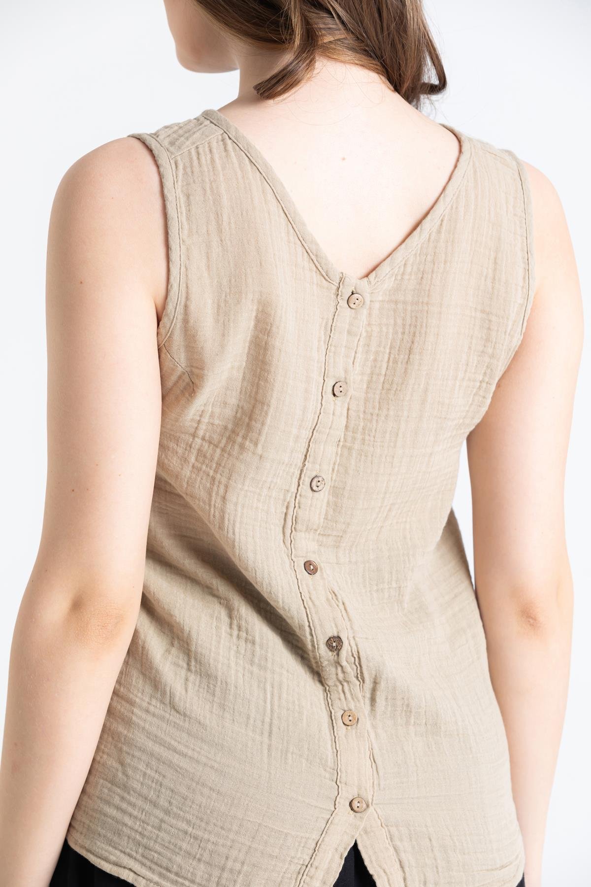 Toptan Kolsuz Müslin Melis Bluz Vizon