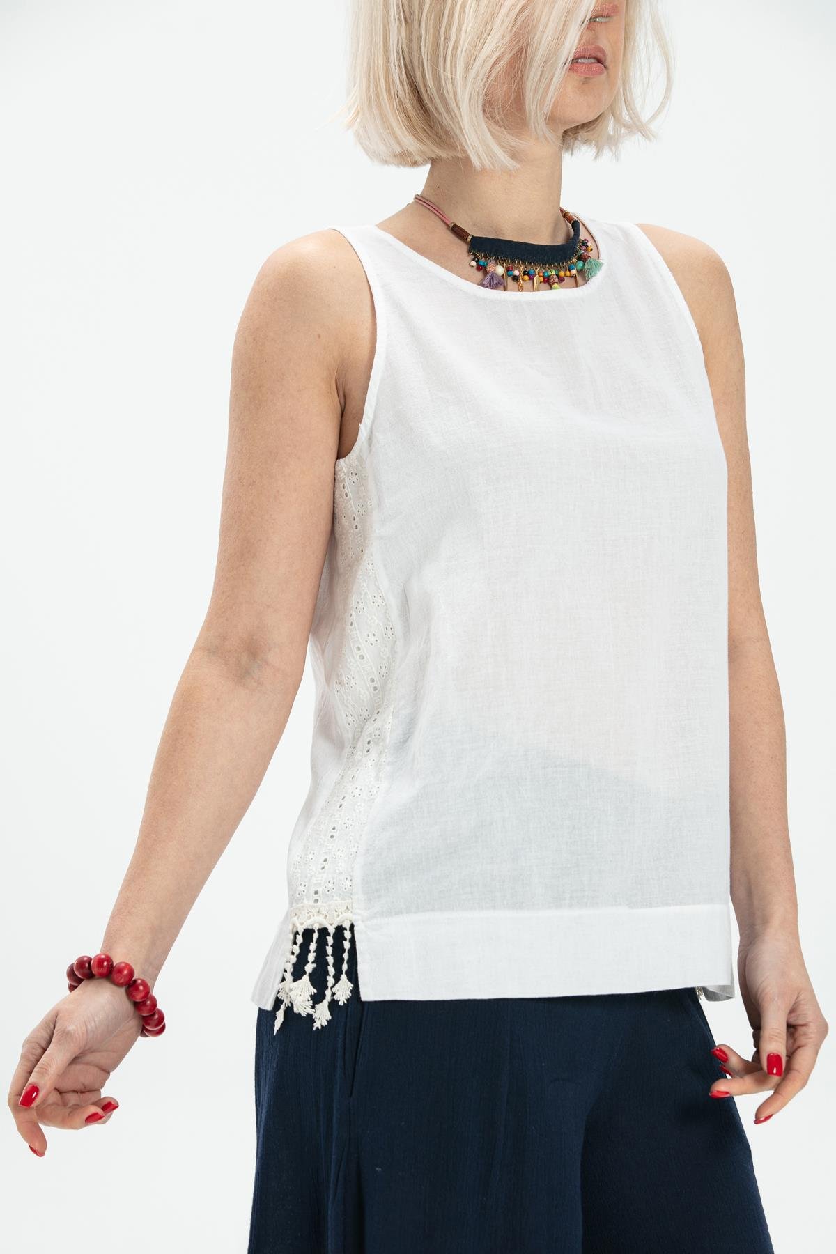 Toptan Kolsuz Poplin Zeyno Bluz Beyaz