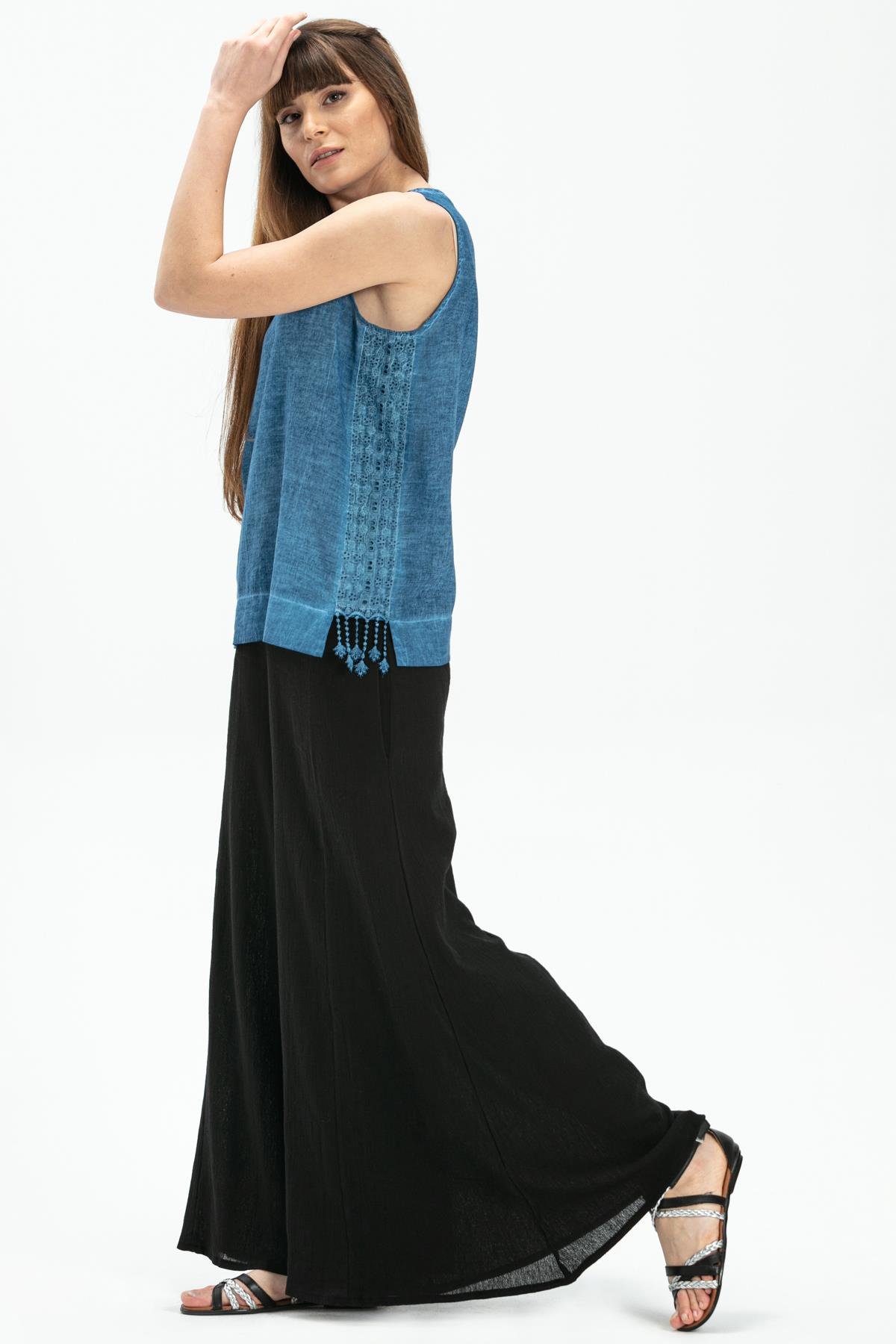 Toptan Kolsuz Poplin Zeyno Bluz İndigo